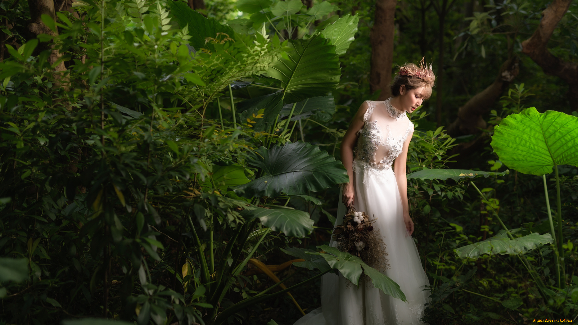 девушки, -unsort, , азиатки, лес, прогулка, платье, лицо, азиатка