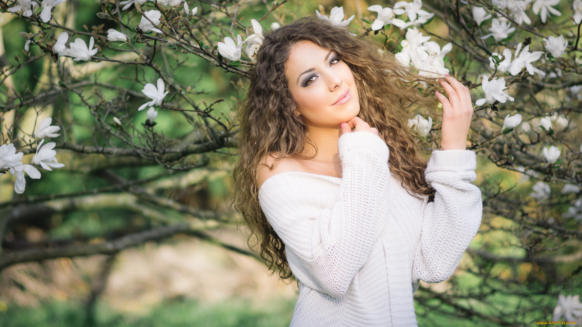 девушки, -unsort, , брюнетки, , шатенки, цветение, дерево, лицо, модель, lusi