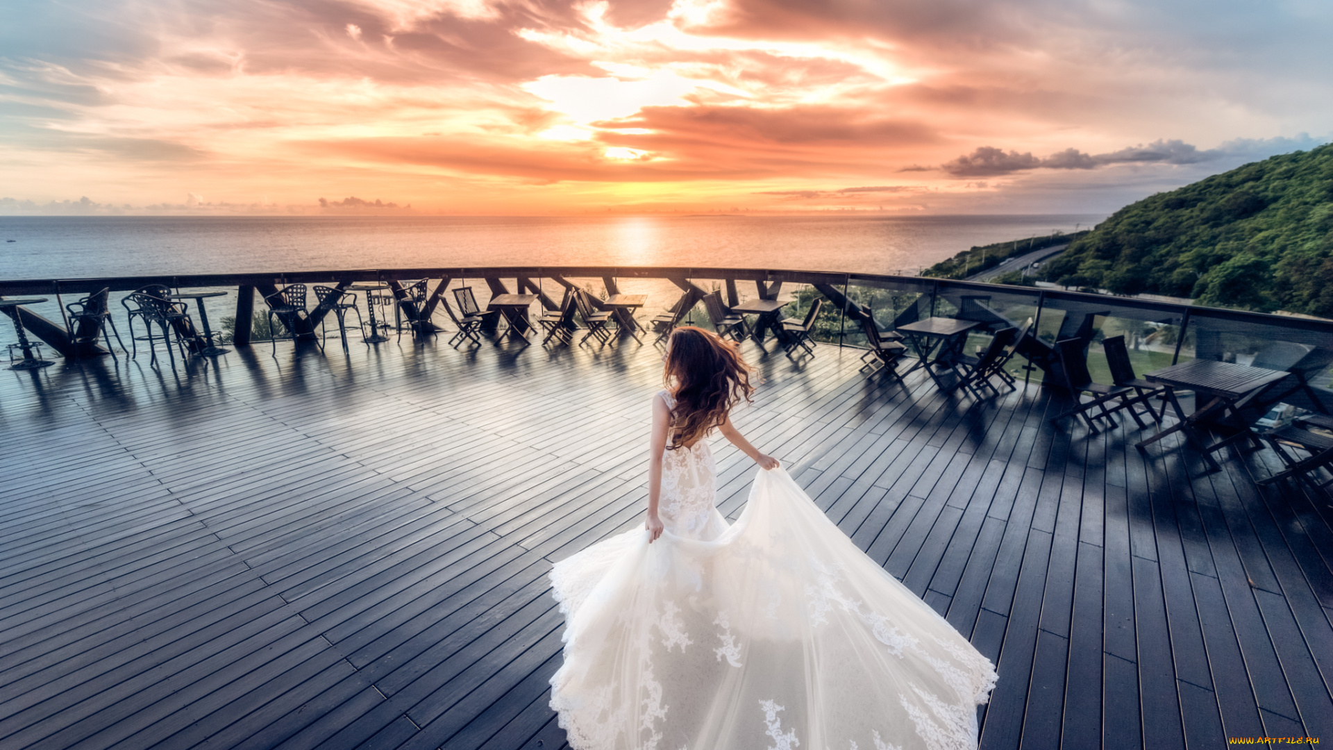 девушки, -unsort, , брюнетки, , шатенки, красота, девушка, закат, платье