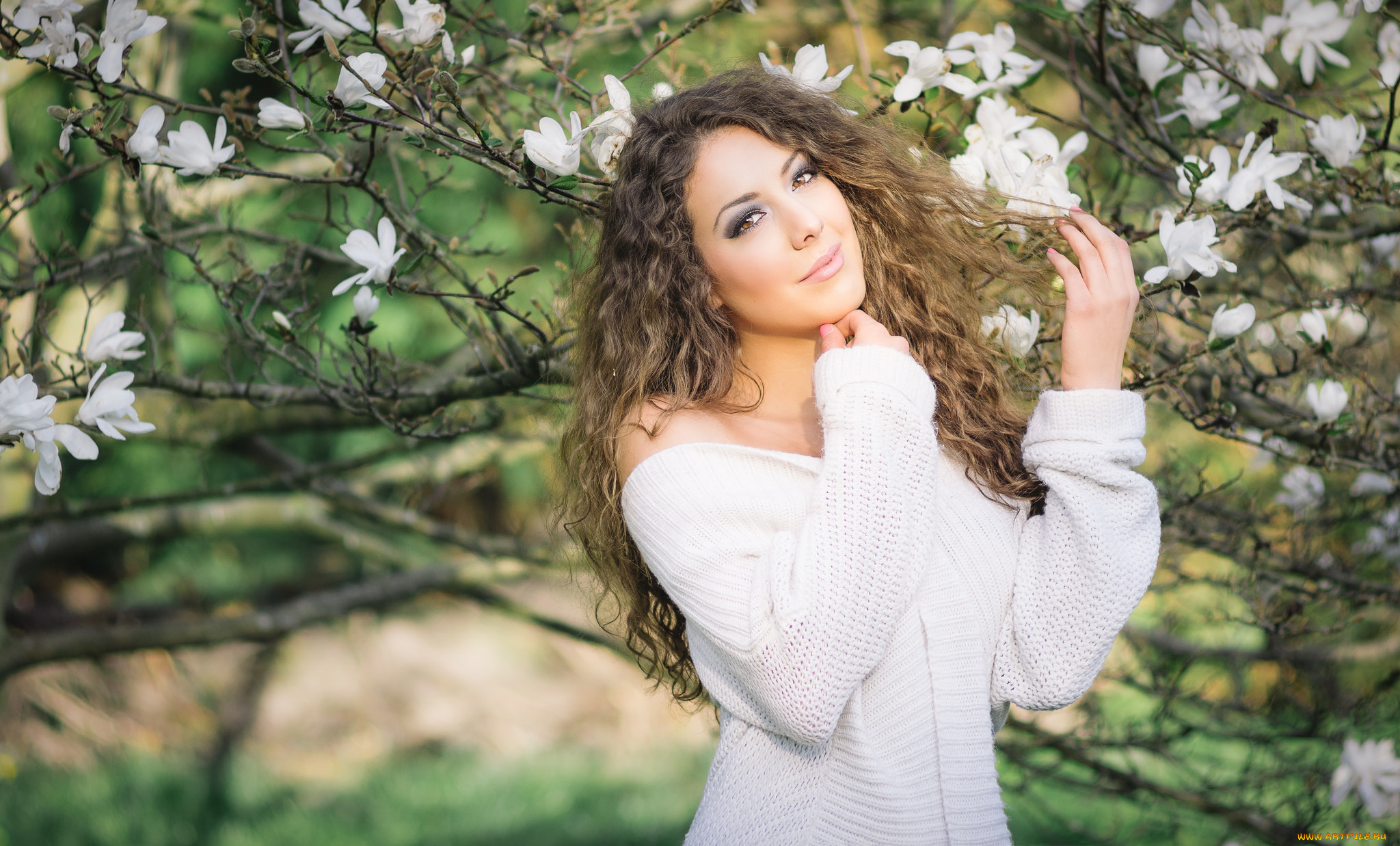 девушки, -unsort, , брюнетки, , шатенки, цветение, дерево, лицо, модель, lusi