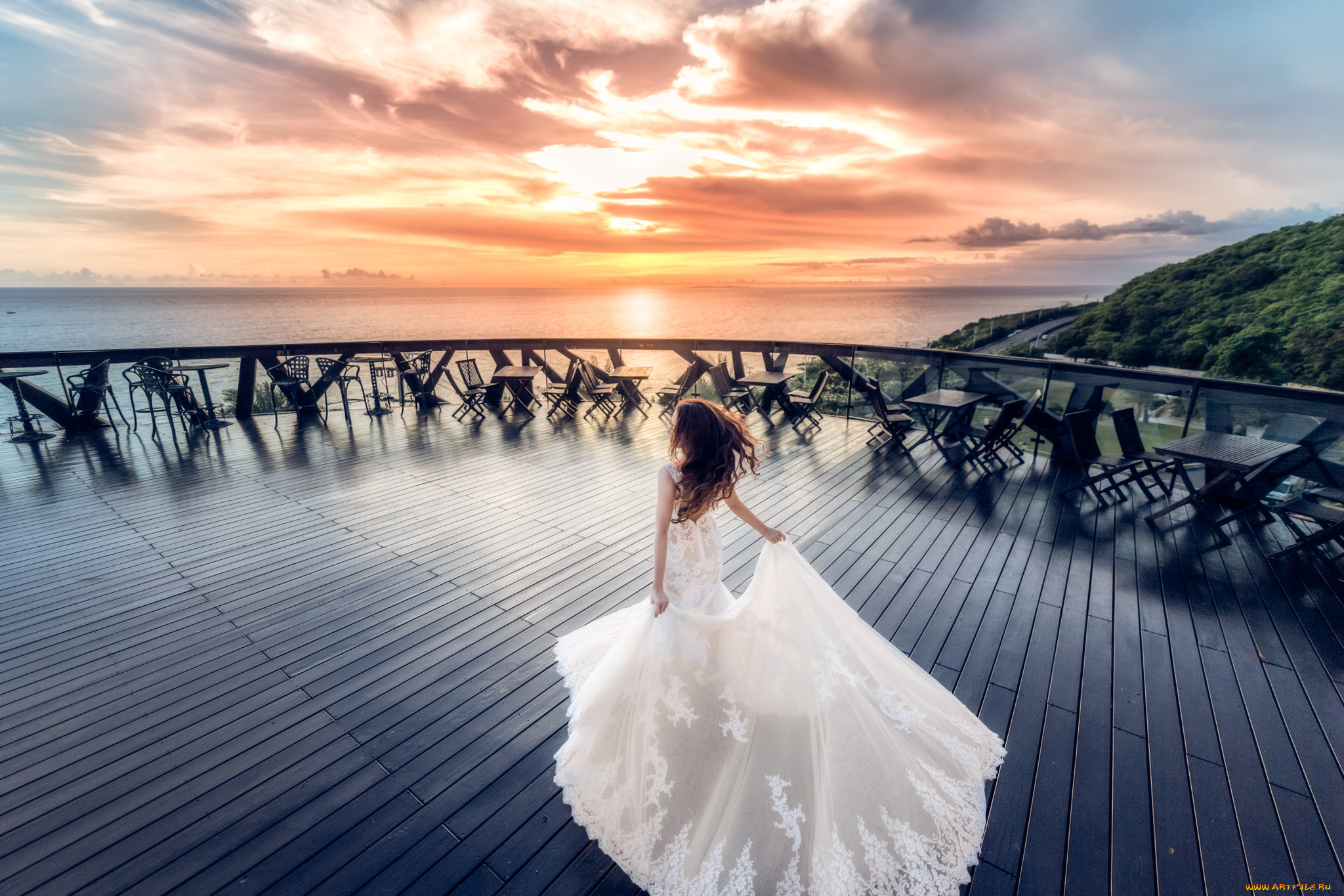 девушки, -unsort, , брюнетки, , шатенки, красота, девушка, закат, платье