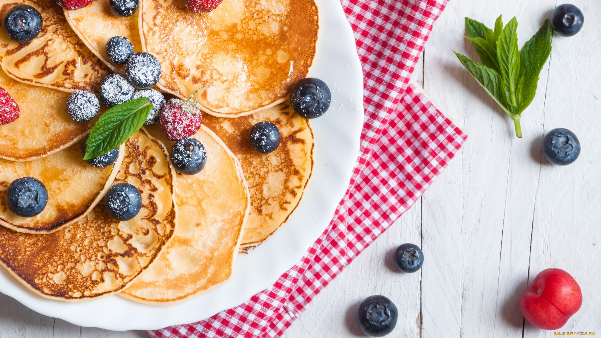 еда, блины, , оладьи, ягоды, черника, pancakes