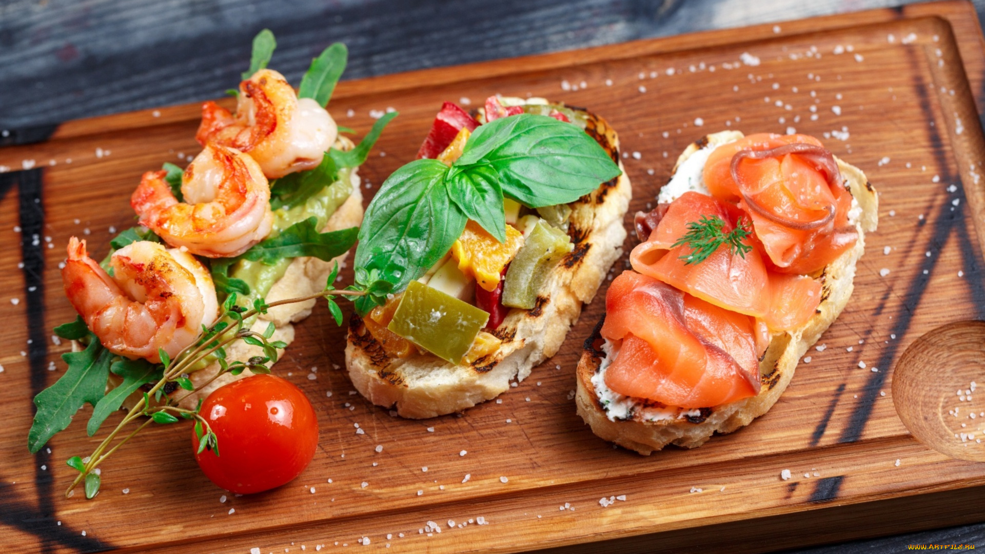 еда, бутерброды, , гамбургеры, , канапе, лосось, закуска, брускетта, креветки, зелень