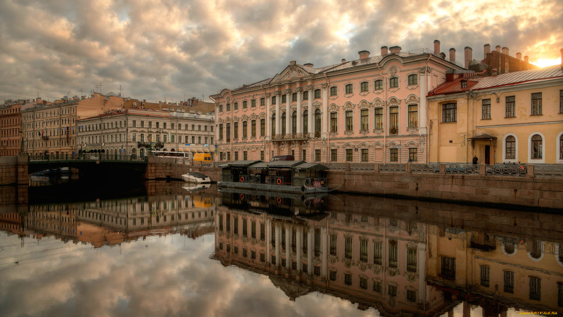 города, санкт-петербург, , петергоф, , россия, река, отражение, дома
