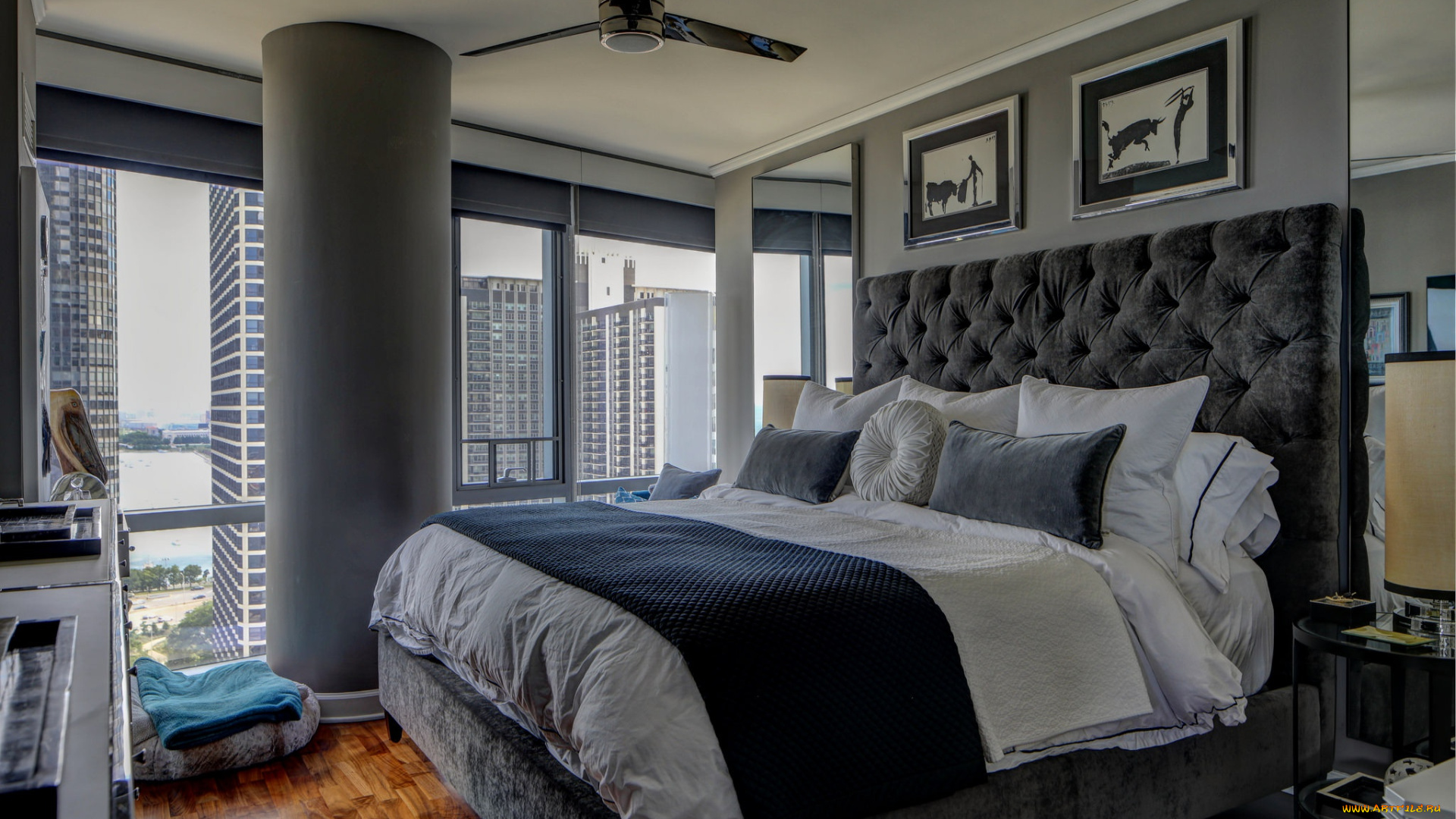 интерьер, спальня, картины, декор, кровать, дизайн