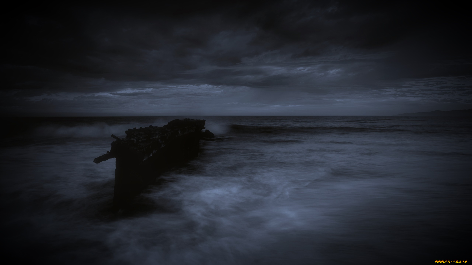 природа, побережье, ночь, море