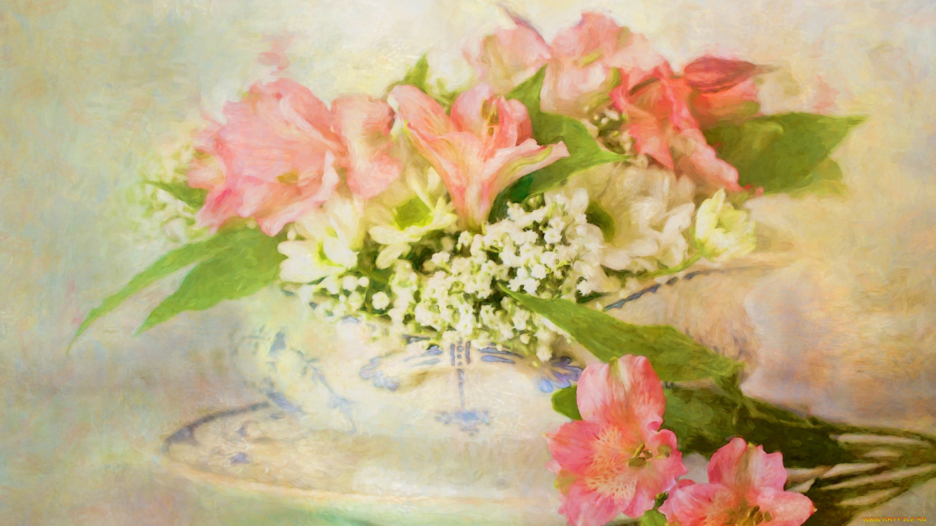 рисованное, цветы, ваза, альстромерия