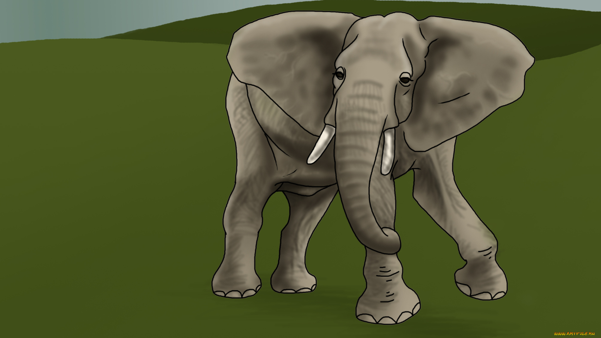 рисованное, животные, , слоны, фон, слон