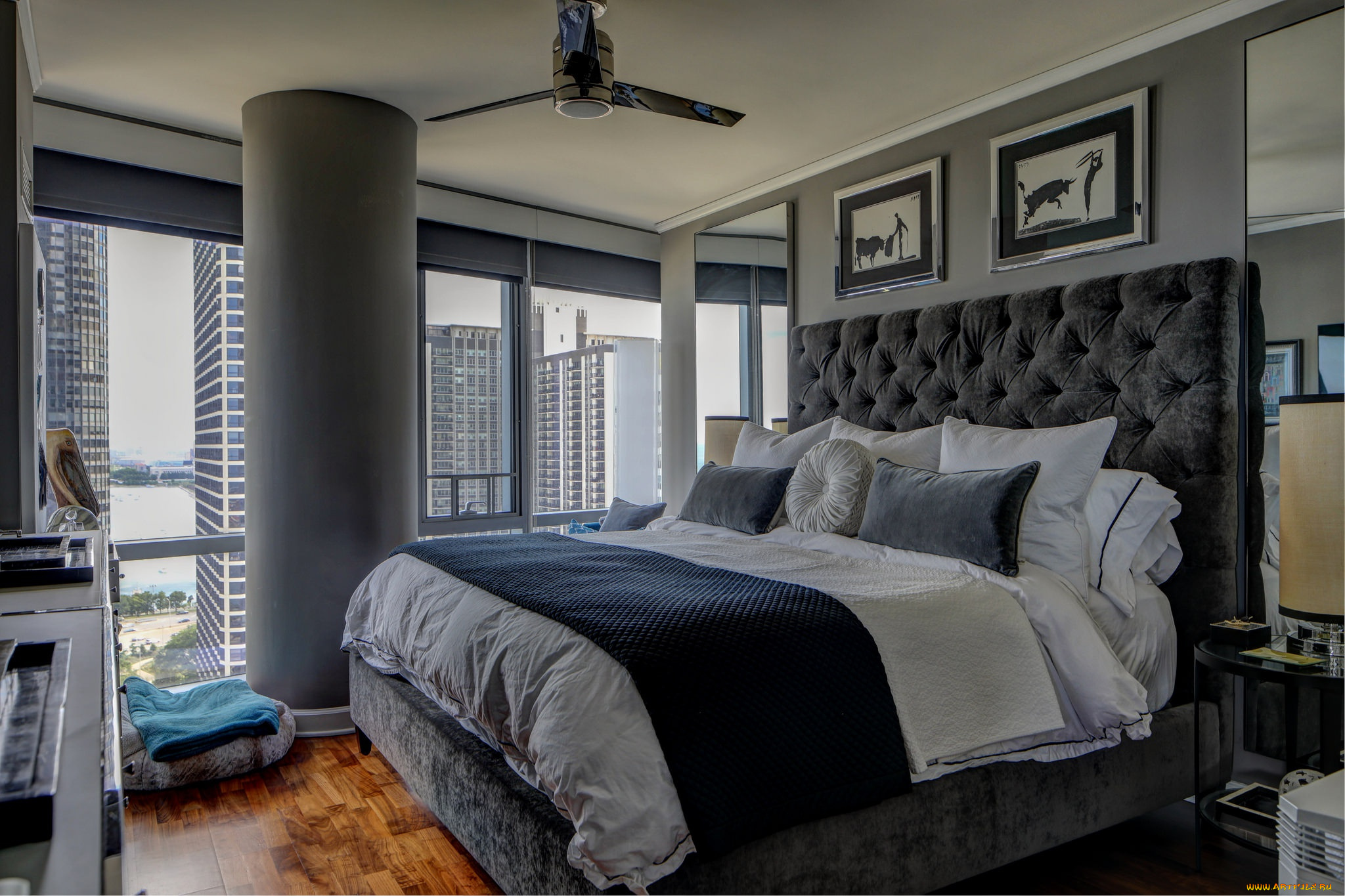 интерьер, спальня, картины, декор, кровать, дизайн