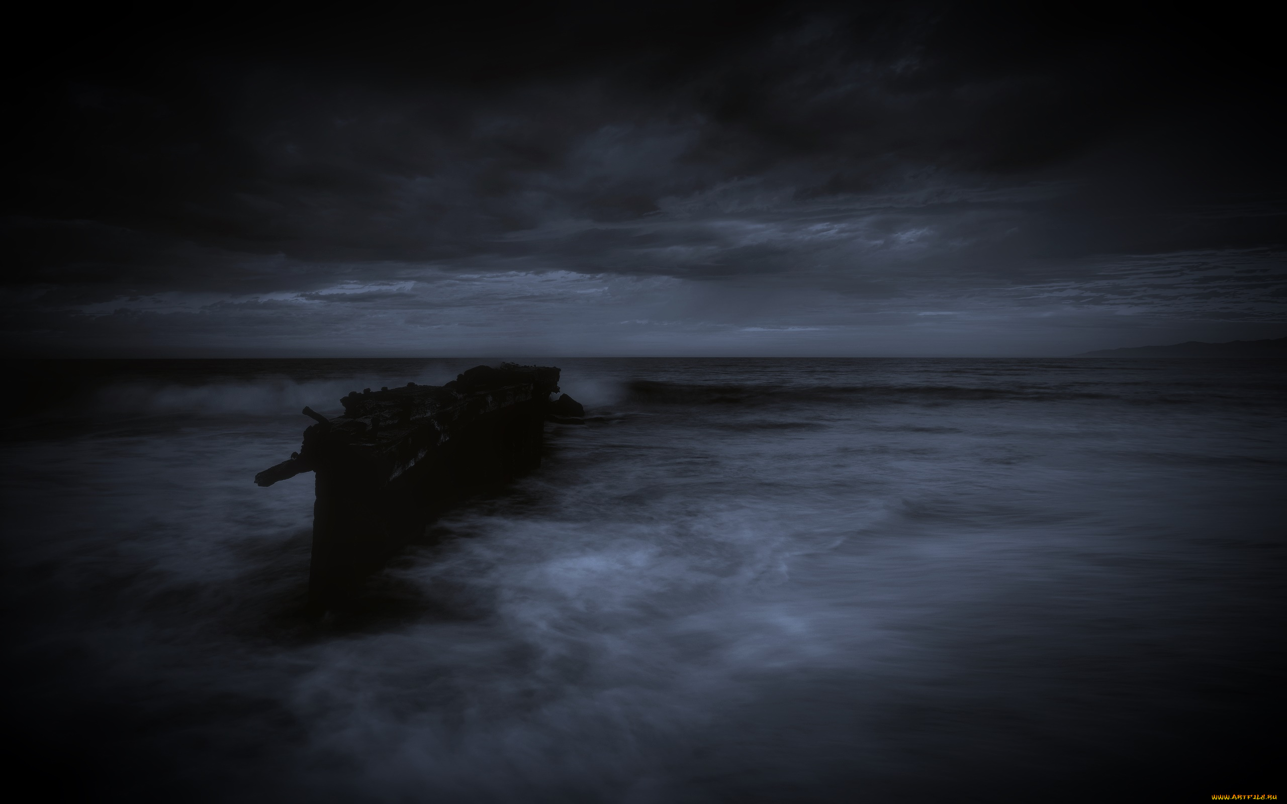 природа, побережье, ночь, море