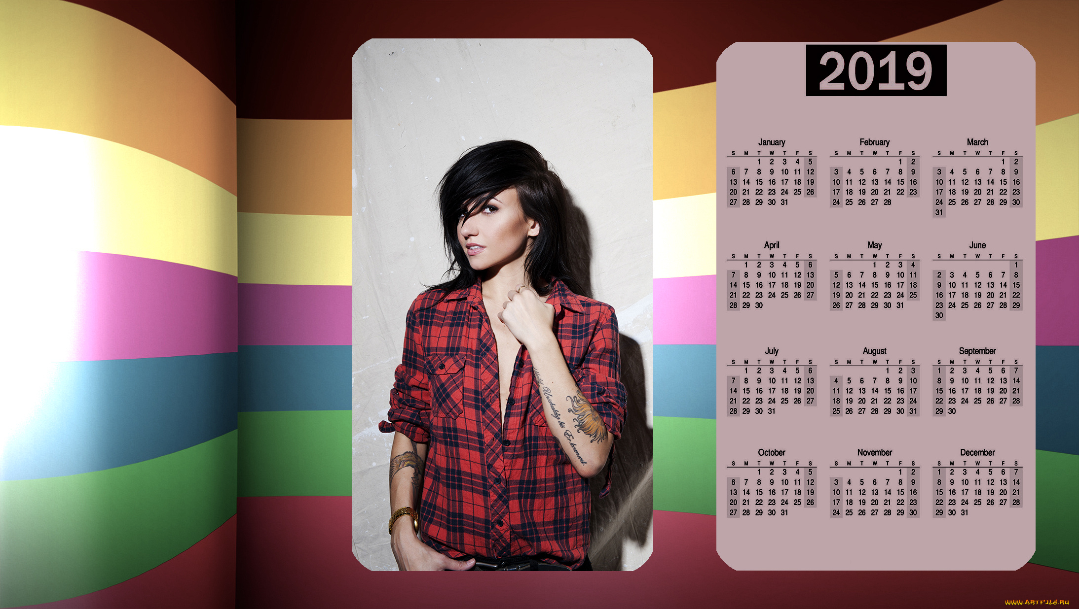 календари, девушки, тату, взгляд
