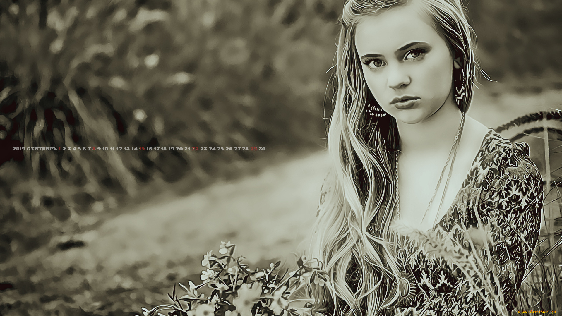 календари, компьютерный, дизайн, букет, цветы, девушка, взгляд, женщина, calendar, 2019