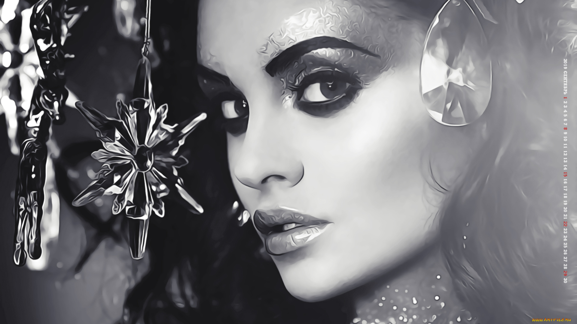 календари, компьютерный, дизайн, макияж, глиттер, лицо, девушка, женщина, взгляд, calendar, 2019