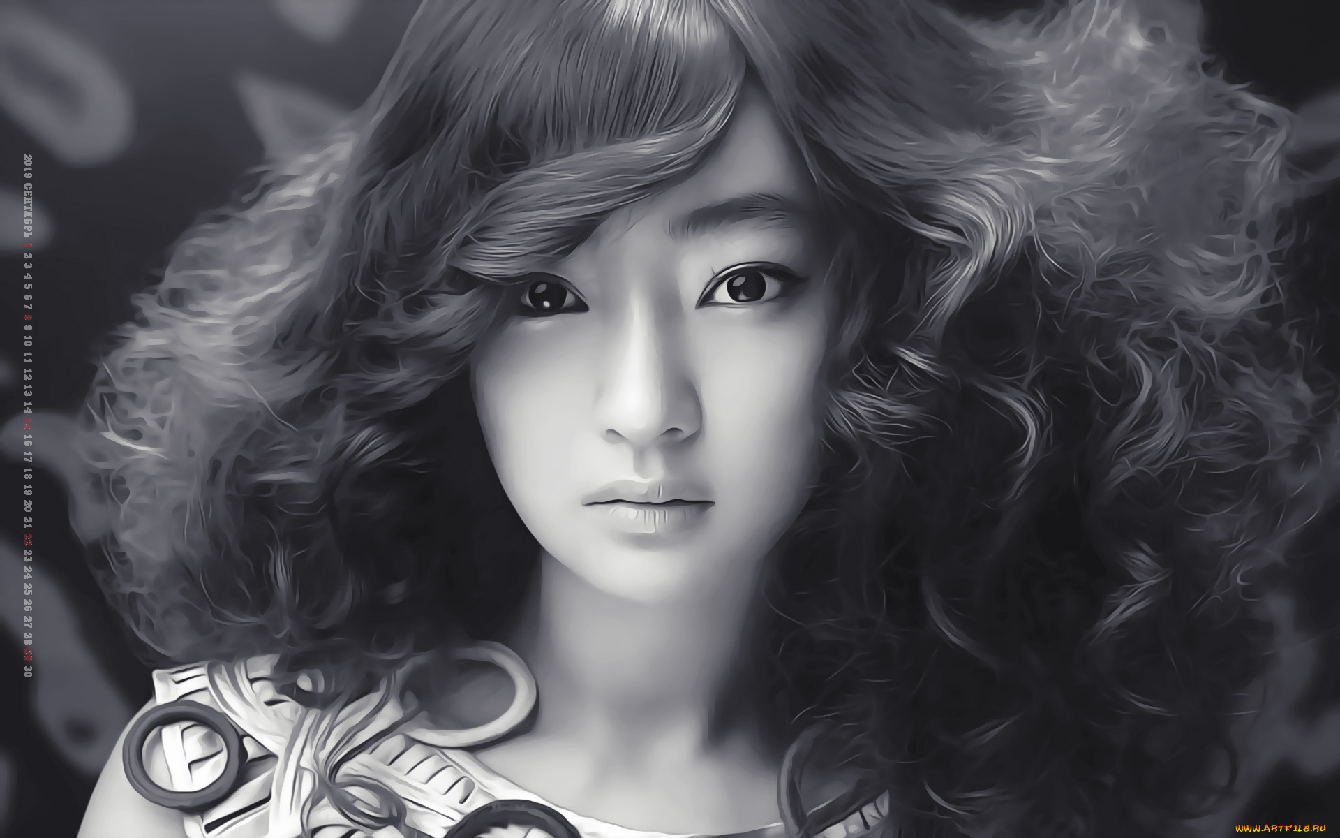 календари, компьютерный, дизайн, взгляд, лицо, девушка, женщина, calendar, 2019, азиатка