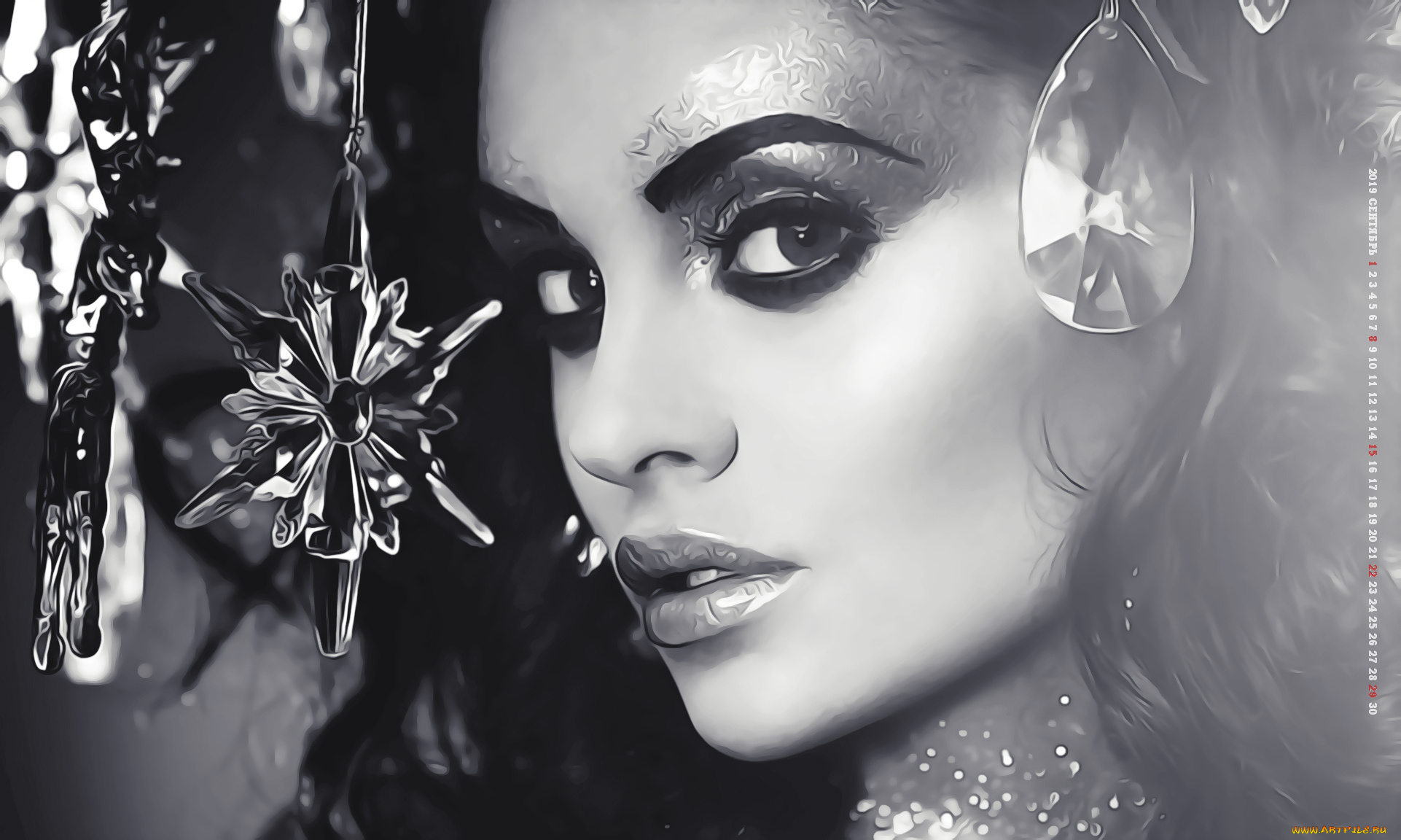 календари, компьютерный, дизайн, макияж, глиттер, лицо, девушка, женщина, взгляд, calendar, 2019