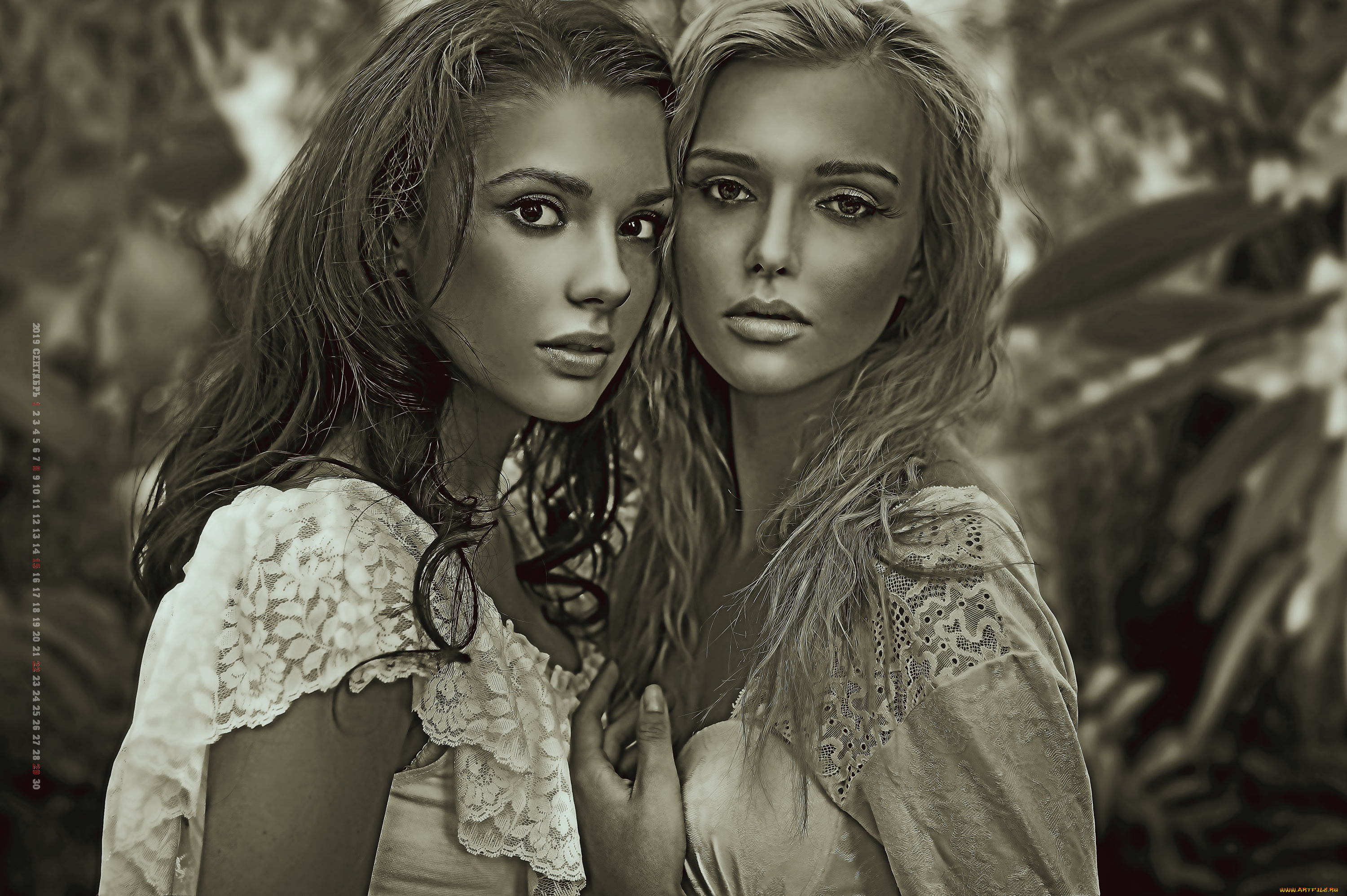 календари, компьютерный, дизайн, девушка, двое, взгляд, женщина, calendar, 2019