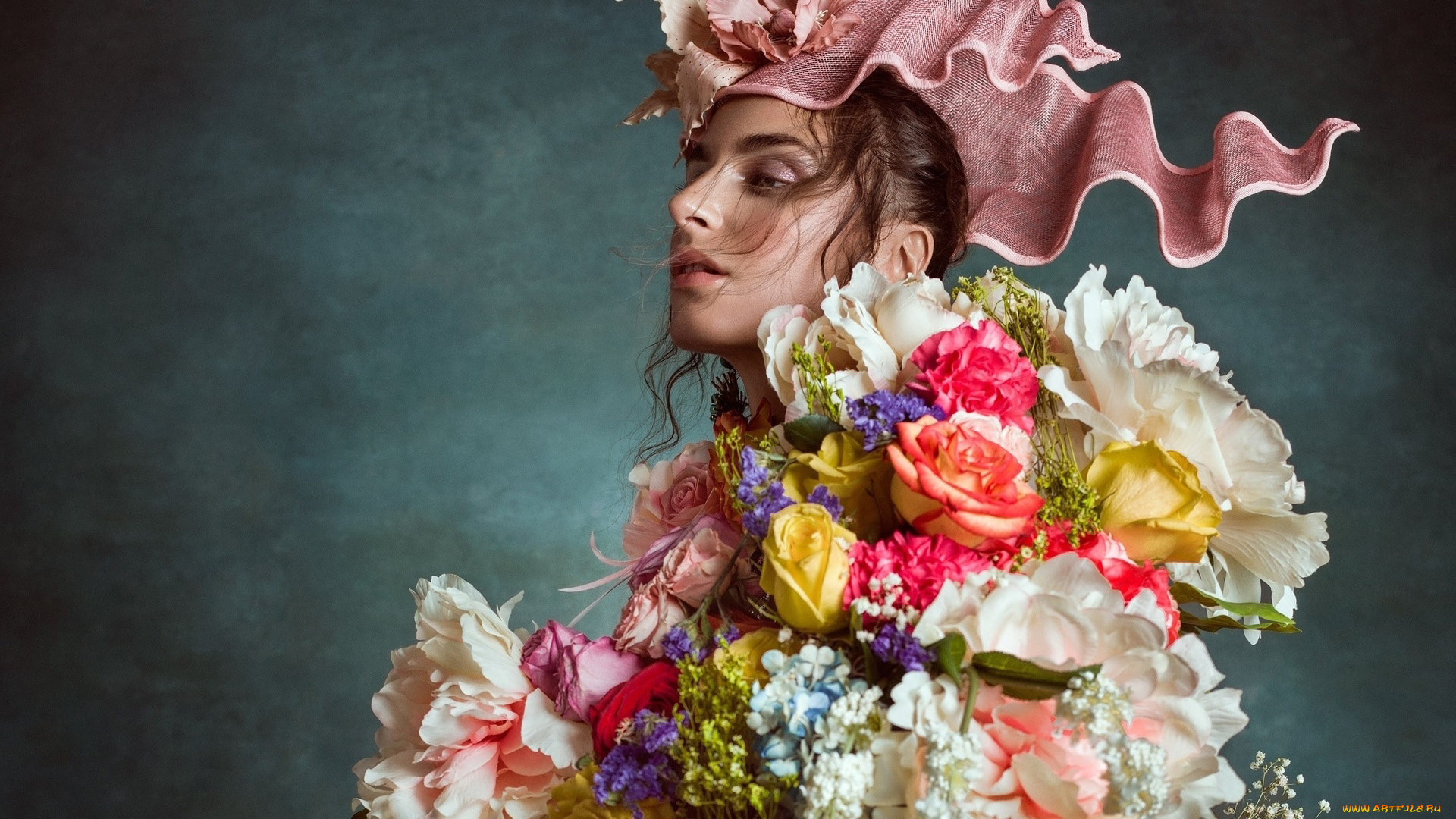 девушки, -, креатив, , косплей, профиль, цветы, розы