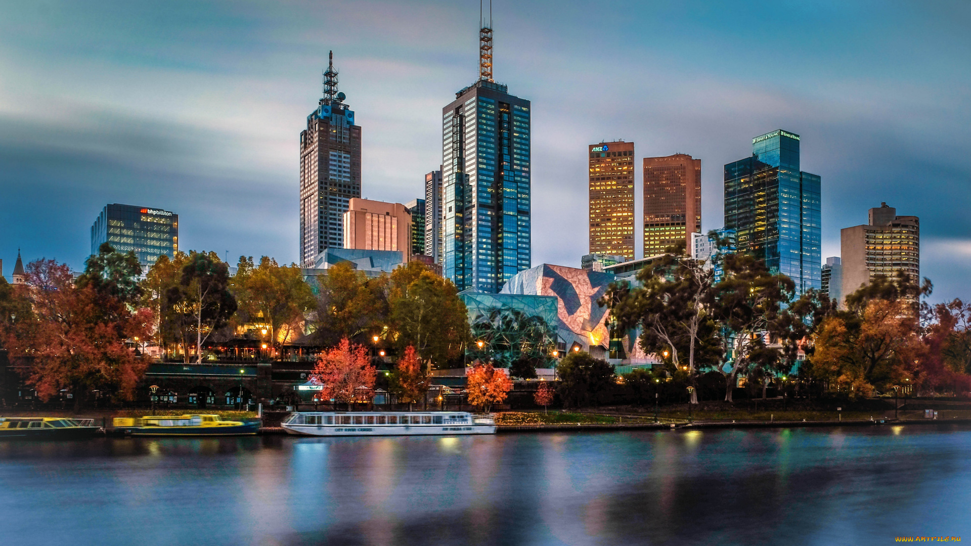 города, мельбурн, , австралия, мельбурн, вечер, закат, небоскребы, современные, здания, городской, вид