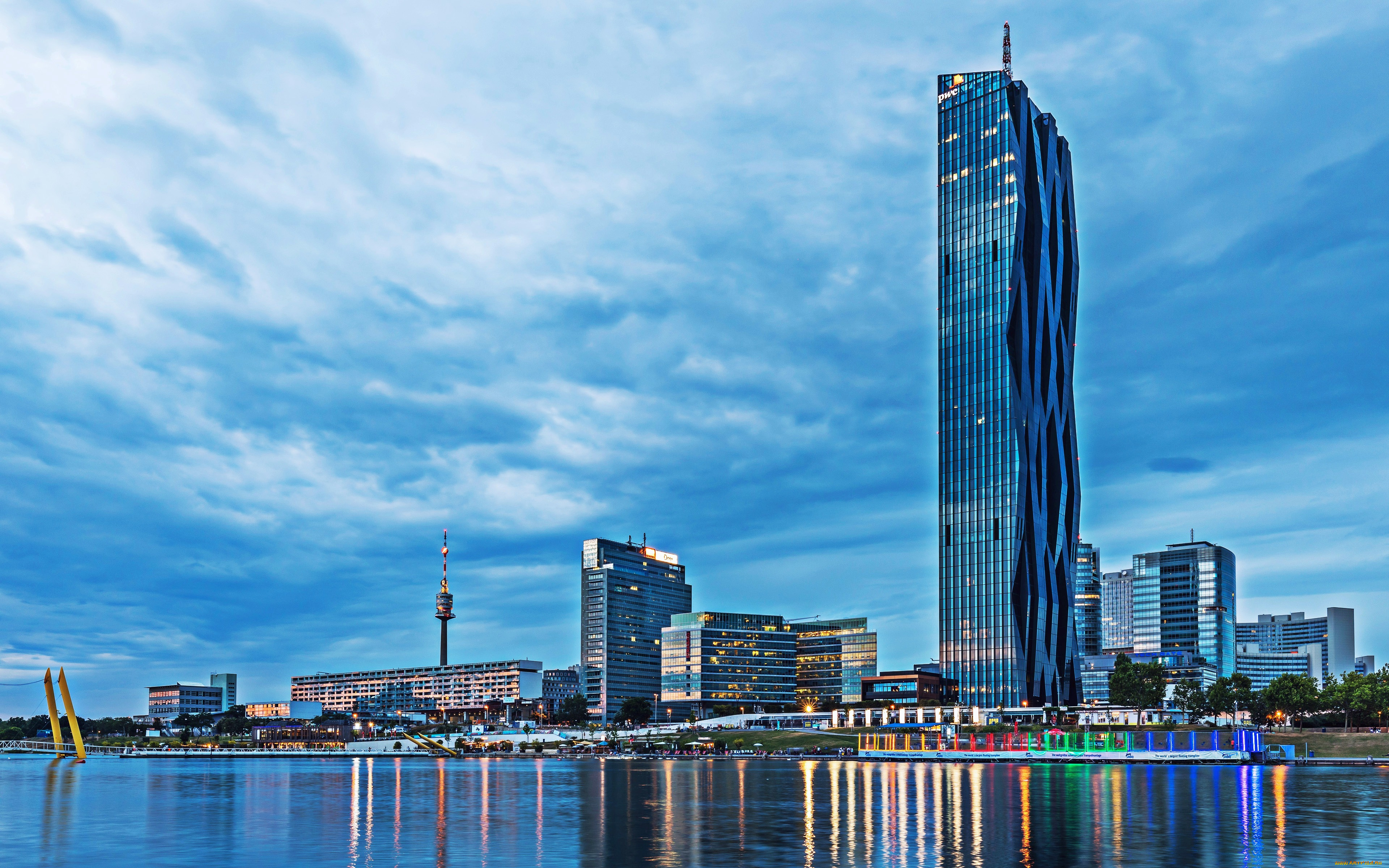 города, вена, , австрия, dc, towers, 4к, река, дунай, небоскребы, вена, европа