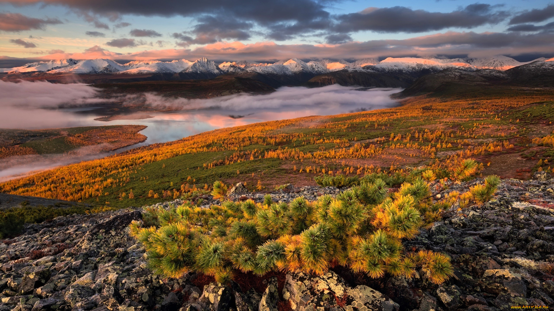 колыма, природа, реки, озера, горы, озеро, облака, туман, деревья, осень