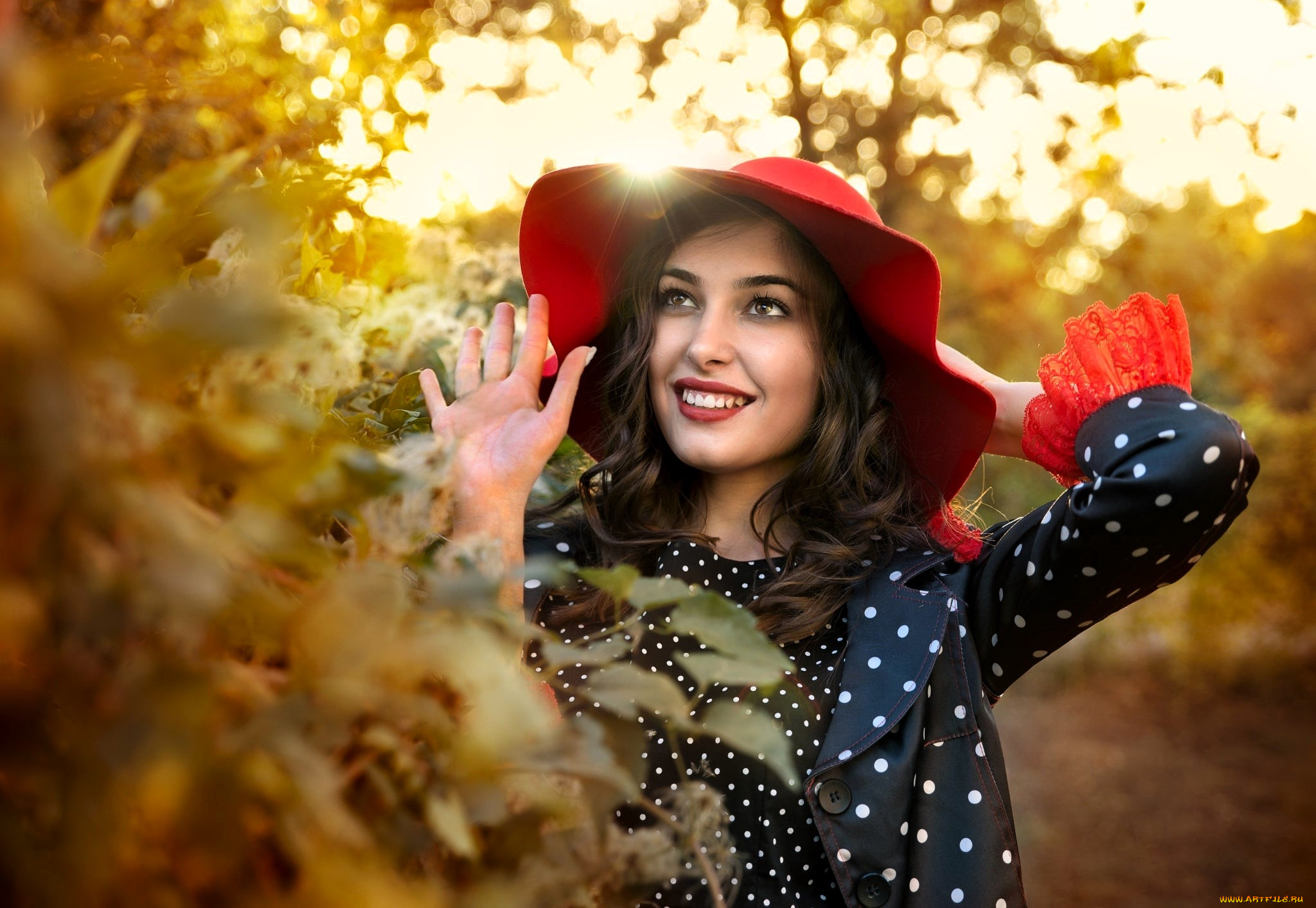 девушки, -, брюнетки, , шатенки, шатенка, шляпа, плащ, осень, деревья