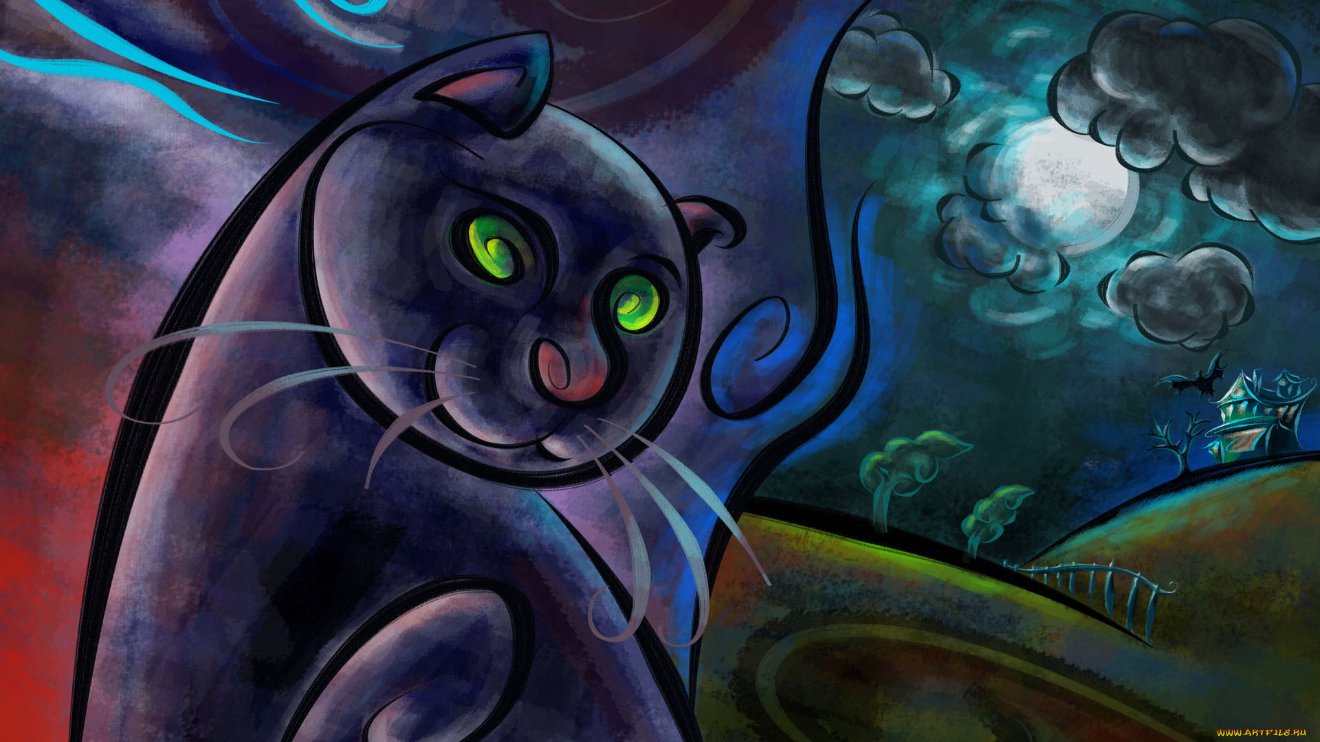 рисованные, животные, коты