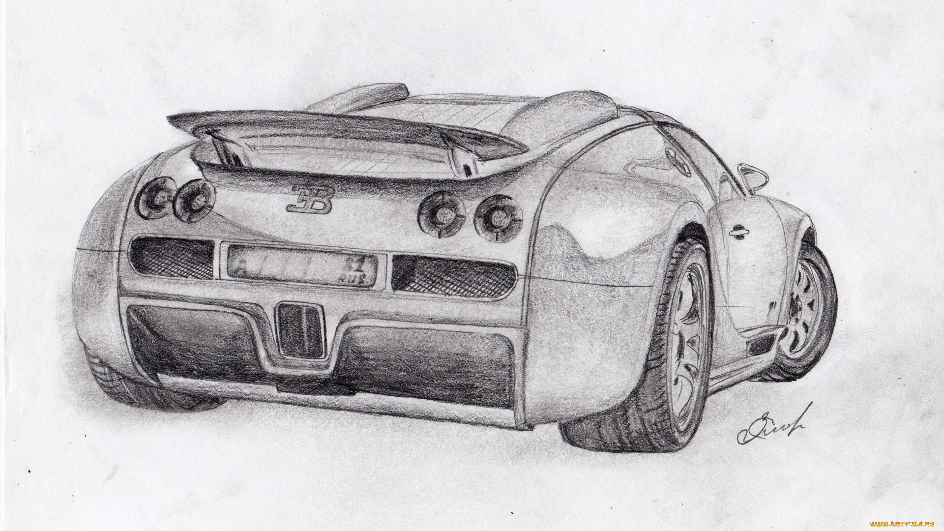 bugatti, veyron, автомобили, рисованные, злобин, карандаш, рисунок