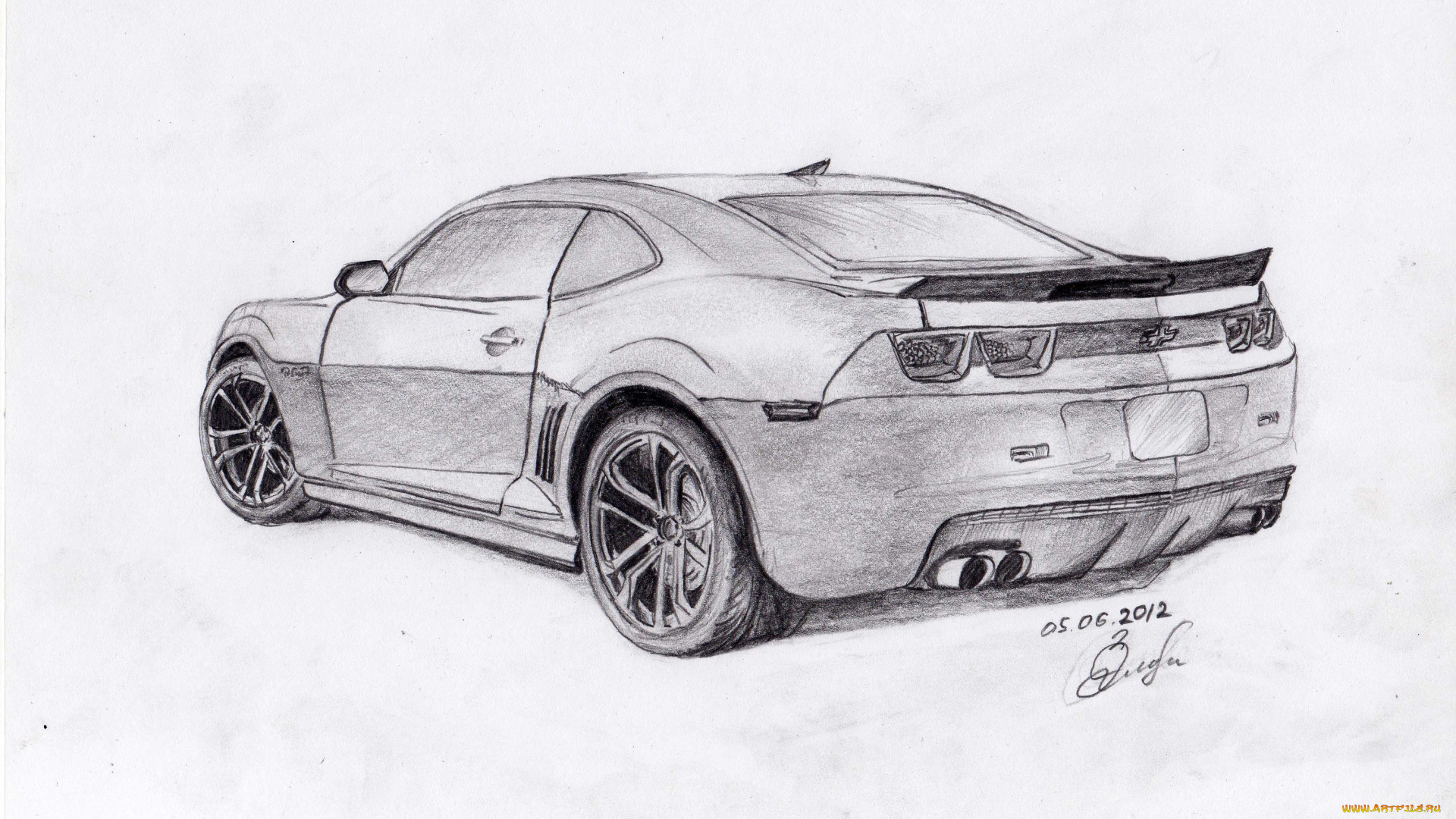 chevrolet, автомобили, рисованные, карандаш, злобин, рисунок, camaro