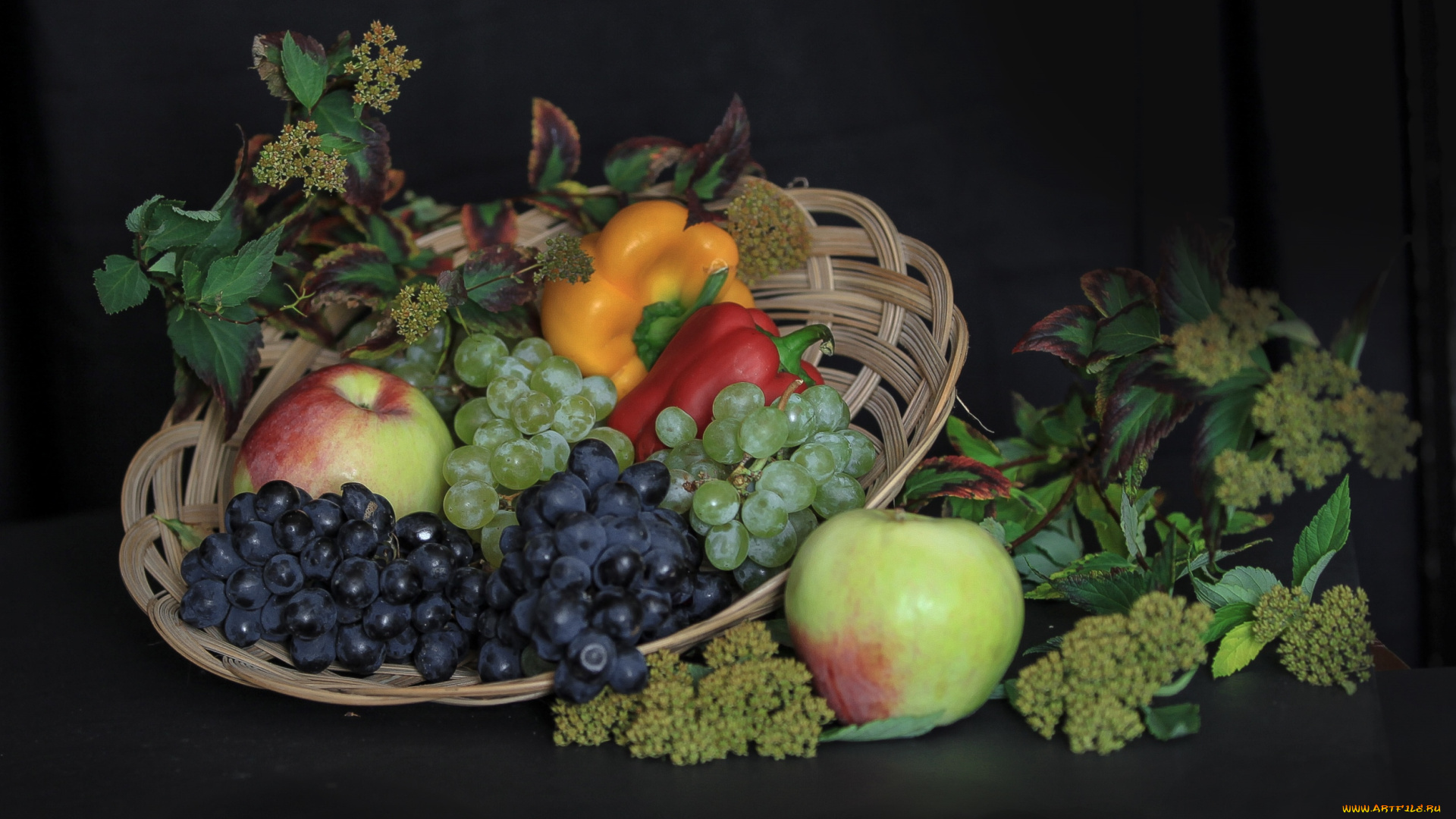 еда, фрукты, овощи, вместе, перец, виноград, яблоко