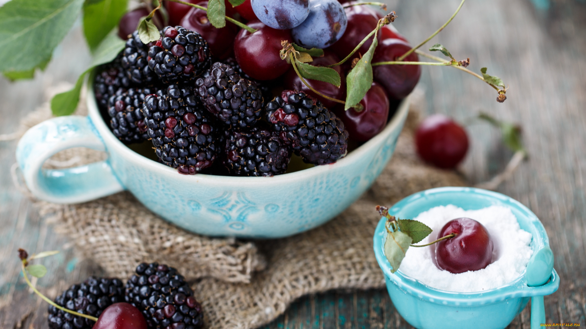 еда, фрукты, ягоды, вишня, ежевика, слива