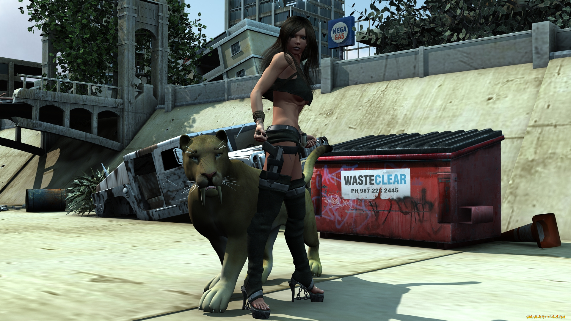 3д, графика, фантазия, , fantasy, девушка, лев, взгляд