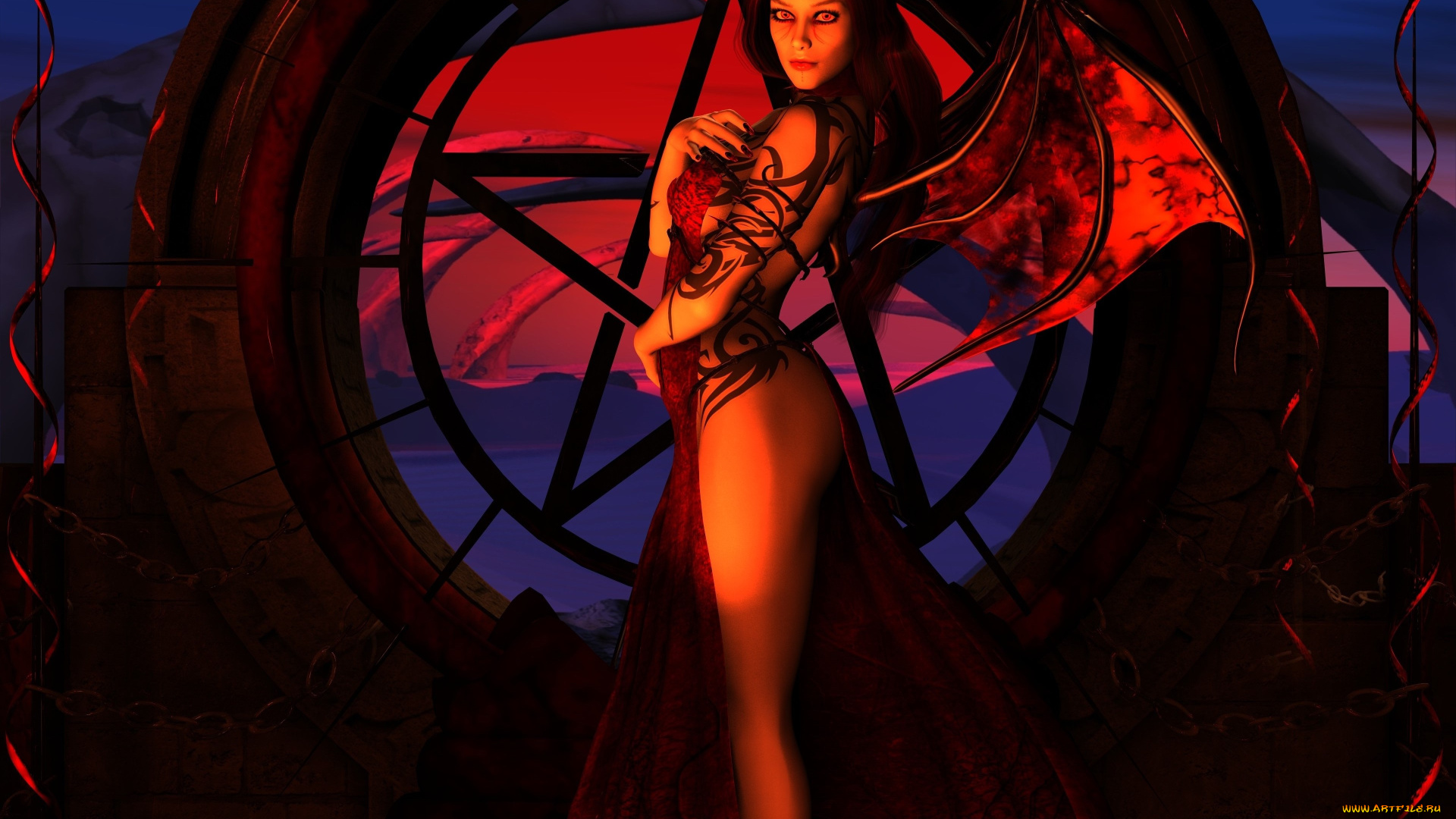 3д, графика, существа, , creatures, взгляд, фон, костаника, крылья