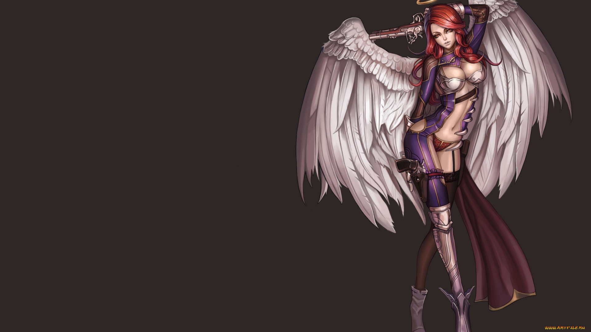 фэнтези, ангелы, эротика, оружие, арт, нимб, поза, ангел, крылья, взгляд, фон