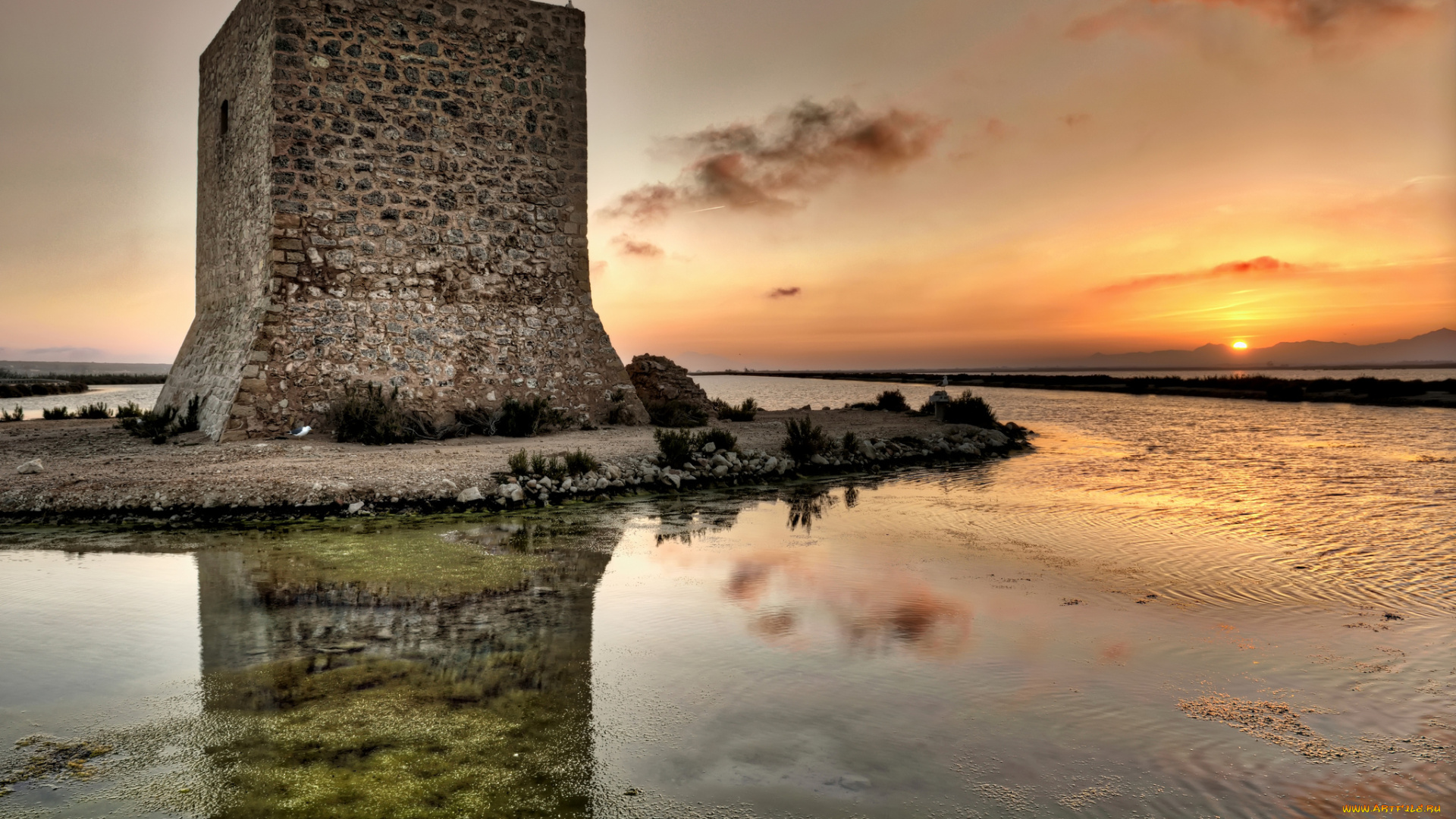 города, -, дворцы, , замки, , крепости, башня, закат, озеро