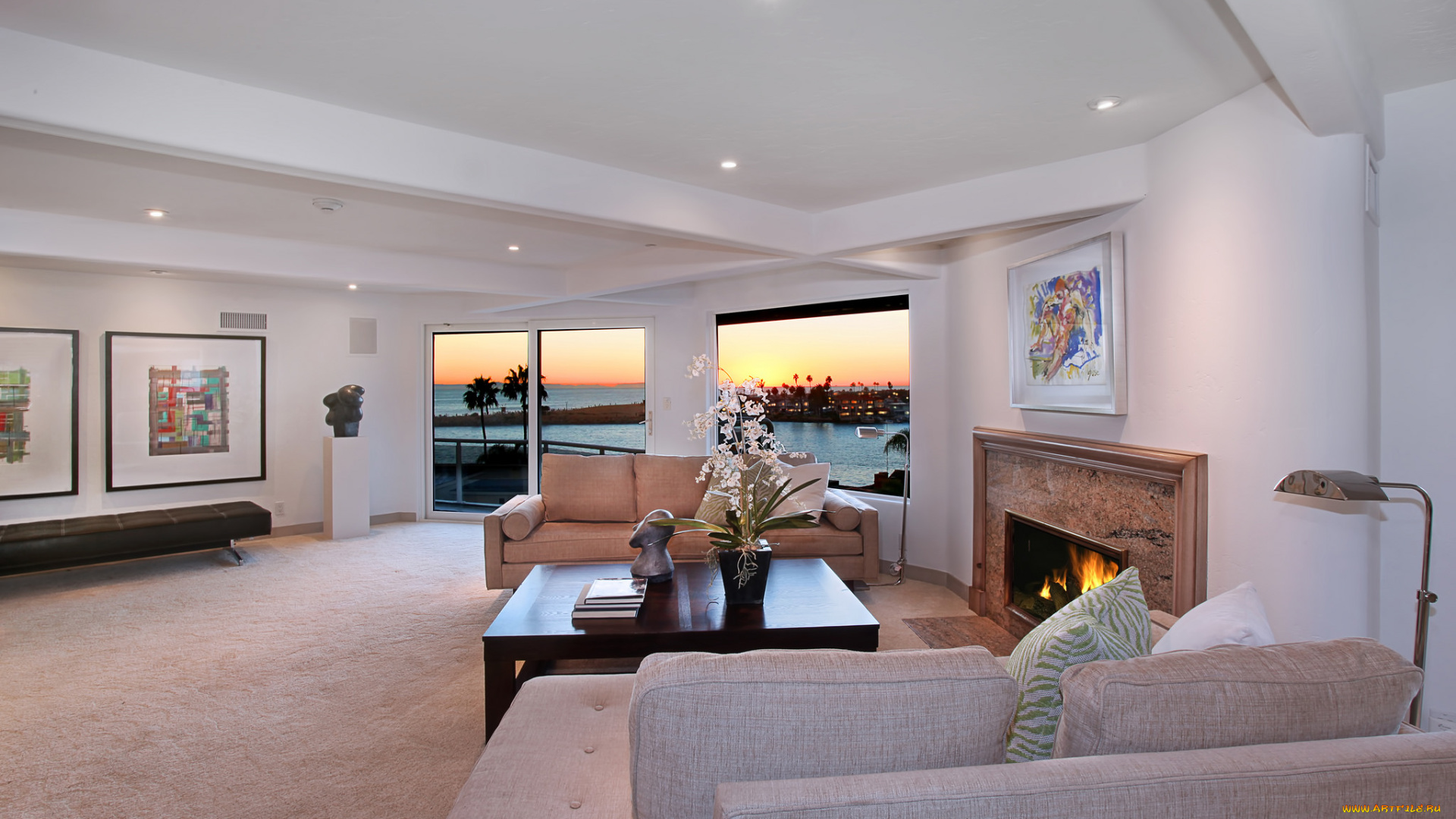 интерьер, гостиная, цветы, мебель, дизайн, оформление