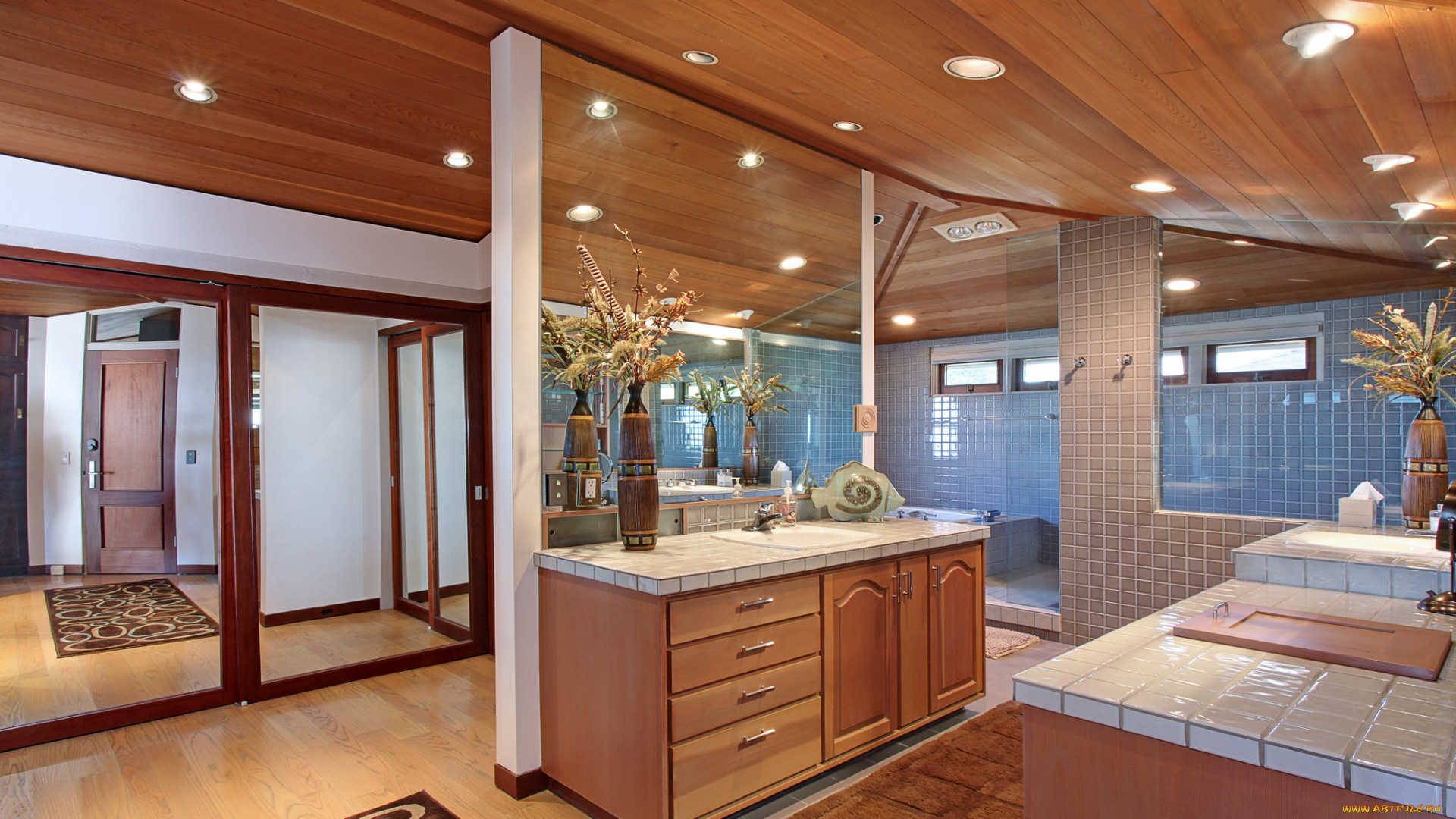 интерьер, ванная, и, туалетная, комнаты, стиль, цветы, дизайн, ванная