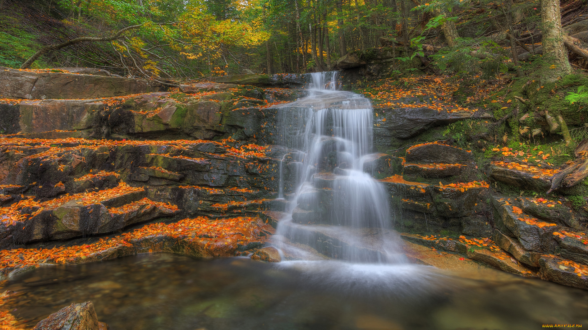 природа, водопады, река, лес, водопад