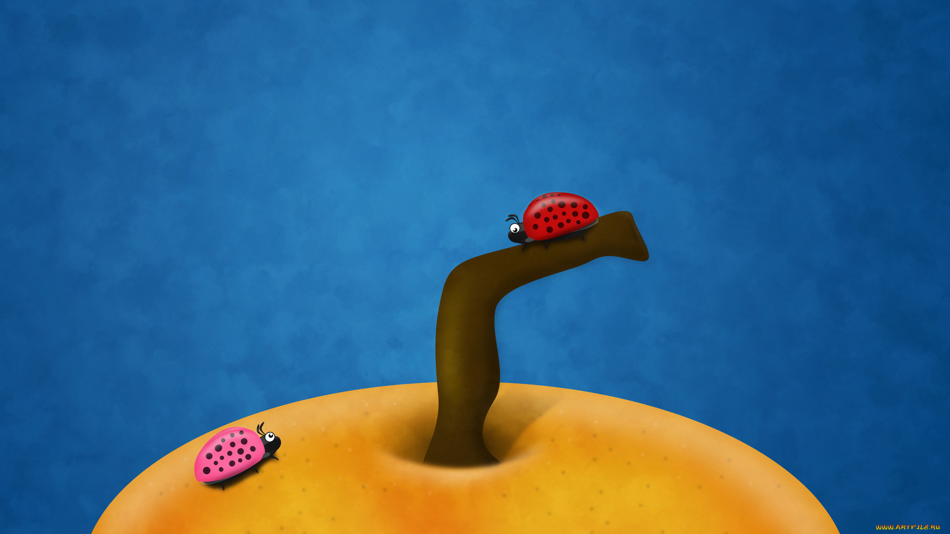 векторная, графика, животные, божьи, коровки, яблоко