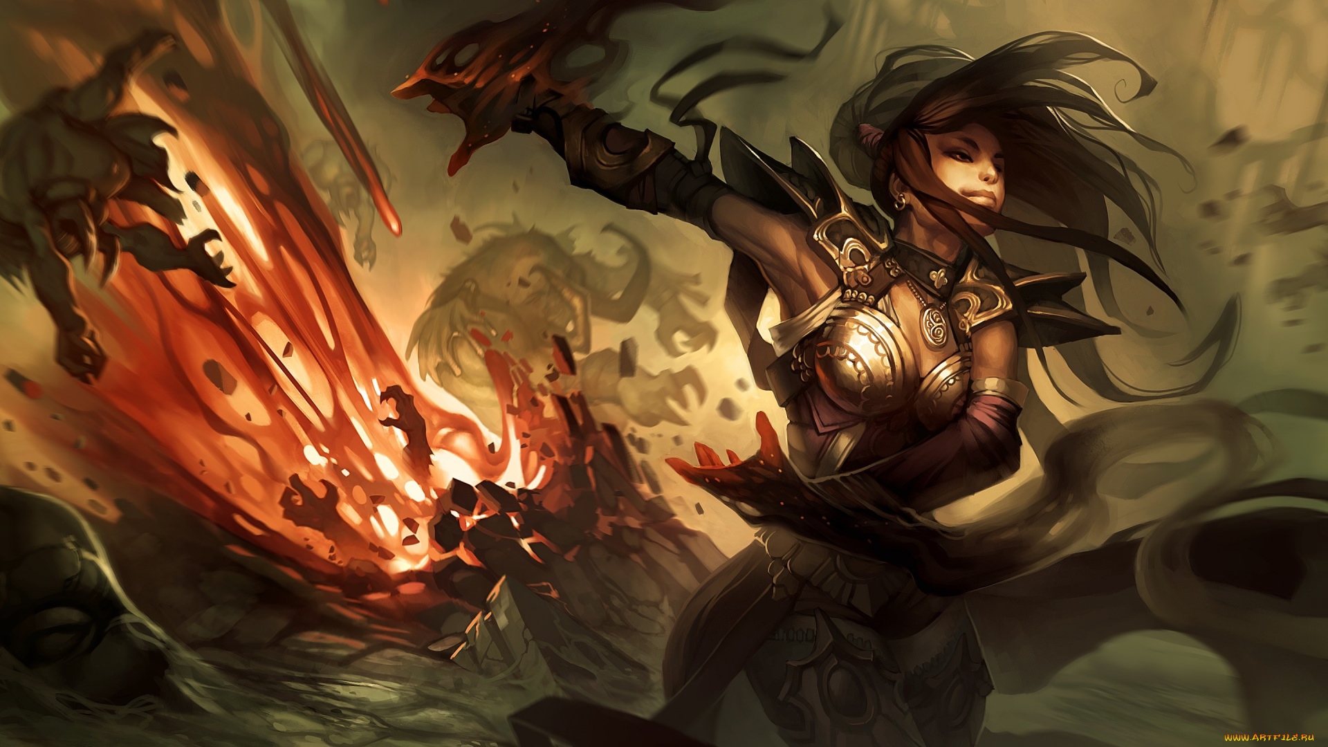 видео, игры, diablo, iii, wizard, diablo, 3, взрыв, девушка, костюм, маг