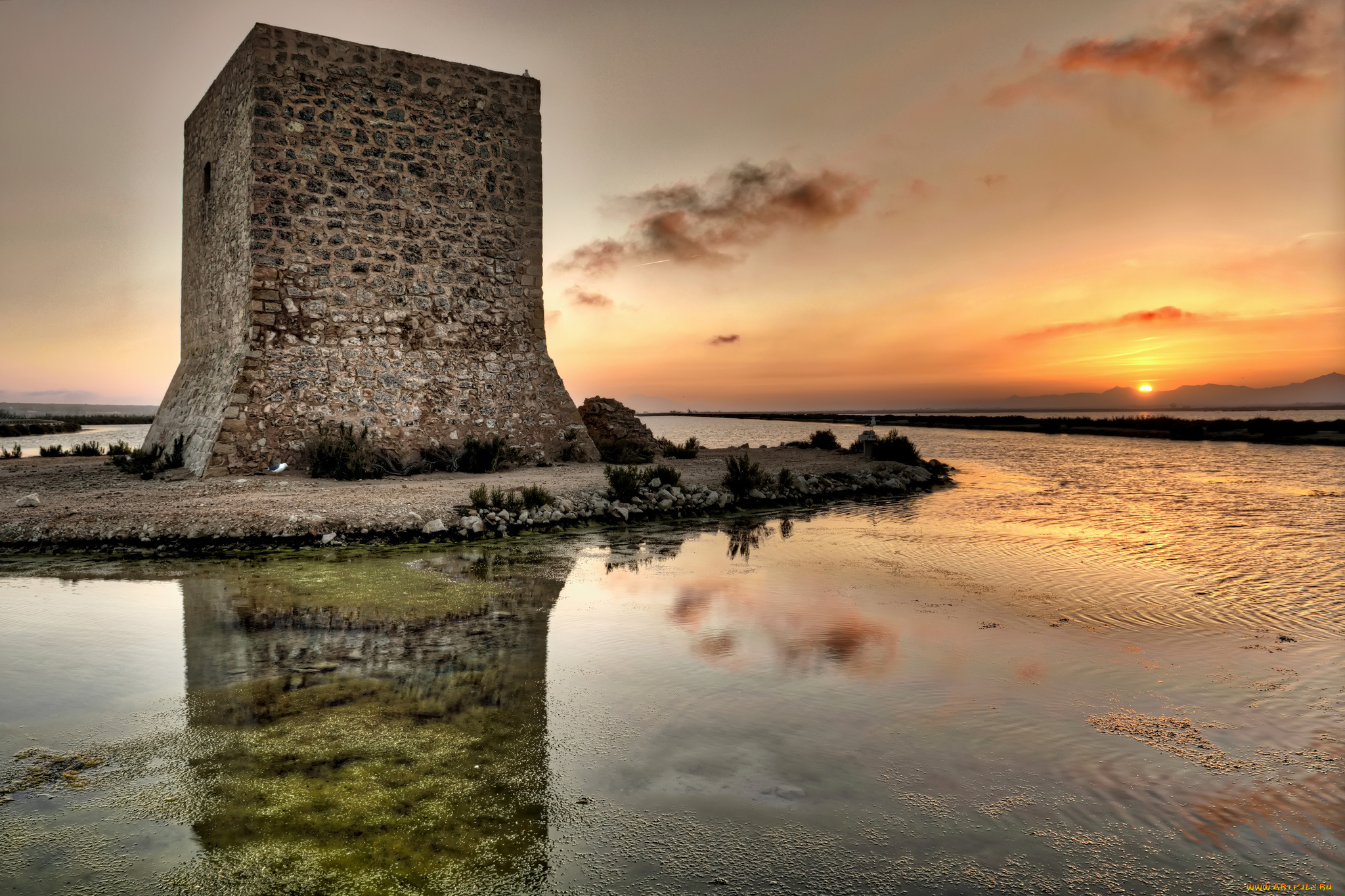 города, -, дворцы, , замки, , крепости, башня, закат, озеро