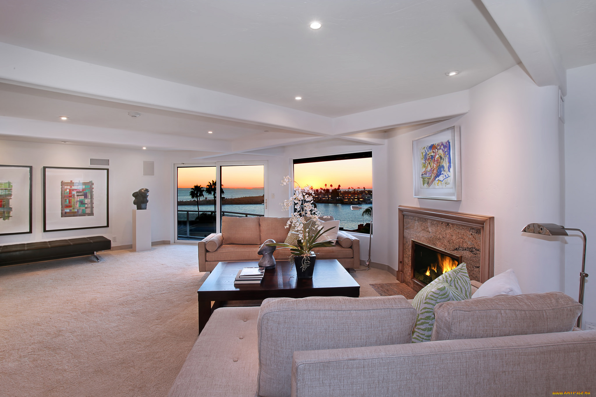 интерьер, гостиная, цветы, мебель, дизайн, оформление