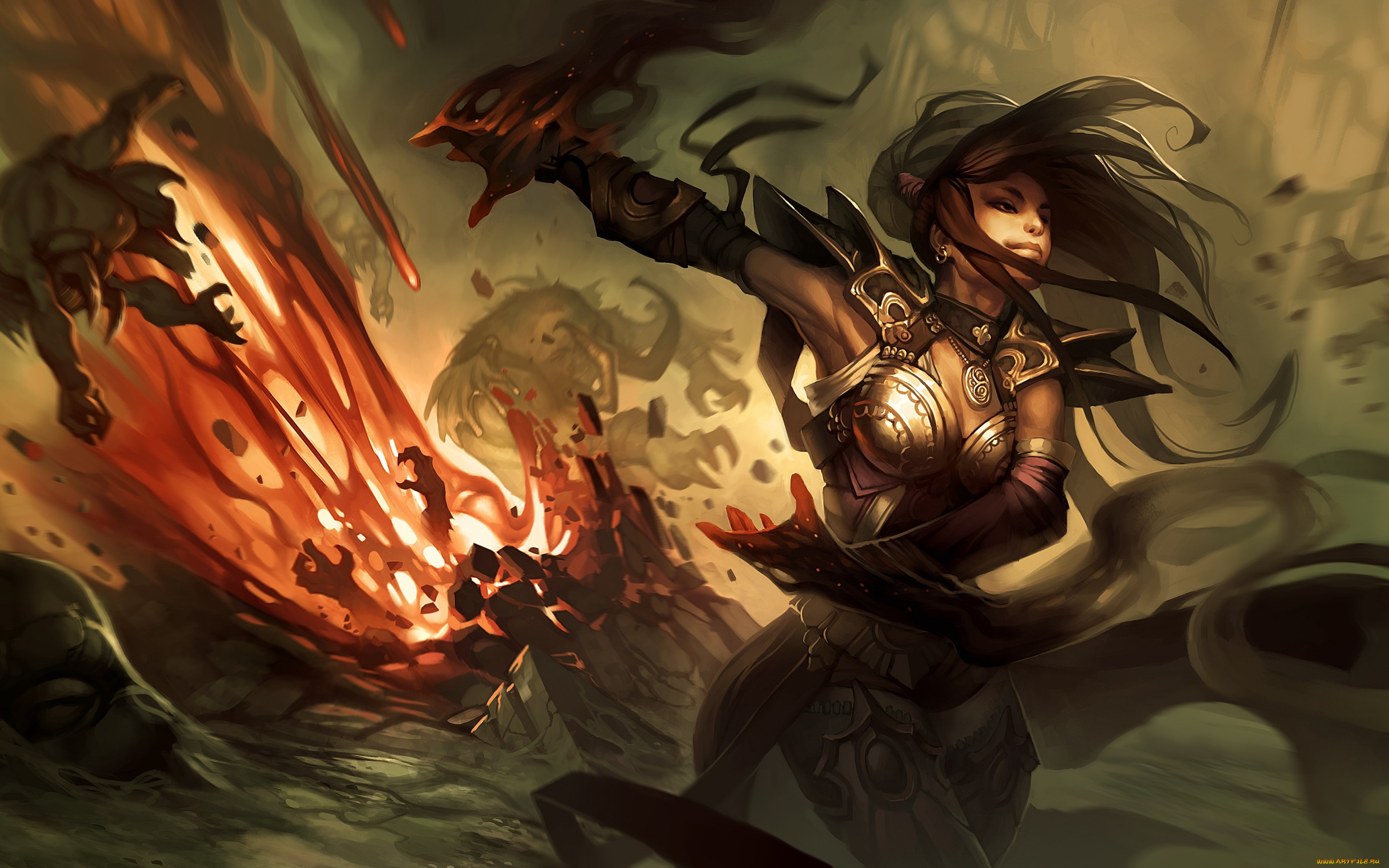 видео, игры, diablo, iii, wizard, diablo, 3, взрыв, девушка, костюм, маг