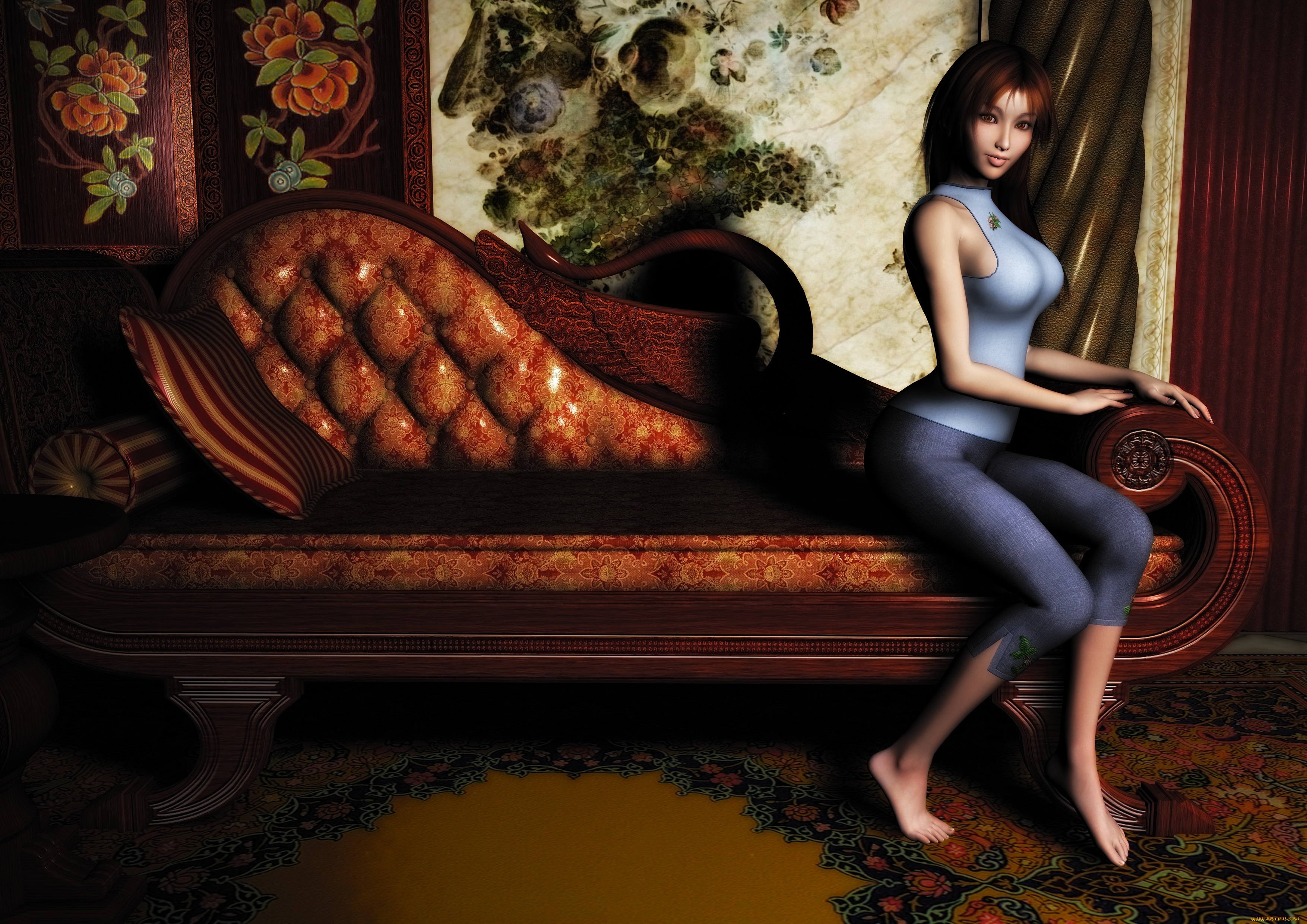 3д, графика, люди, , people, диван, взгляд, девушка