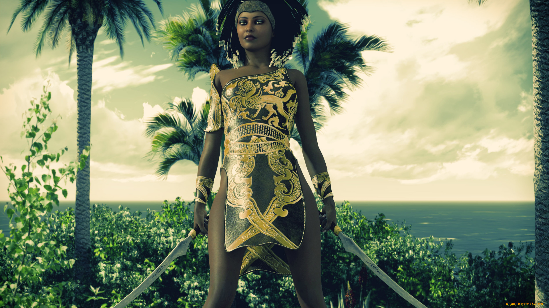 3д, графика, амазонки, , amazon, фон, взгляд, девушка, оружие