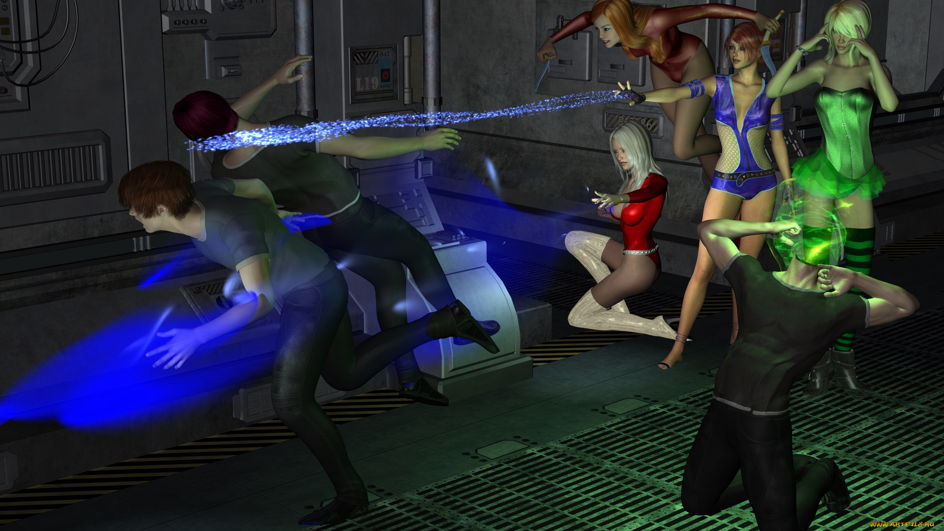 3д, графика, фантазия, , fantasy, фон, взгляд, драка, девушки