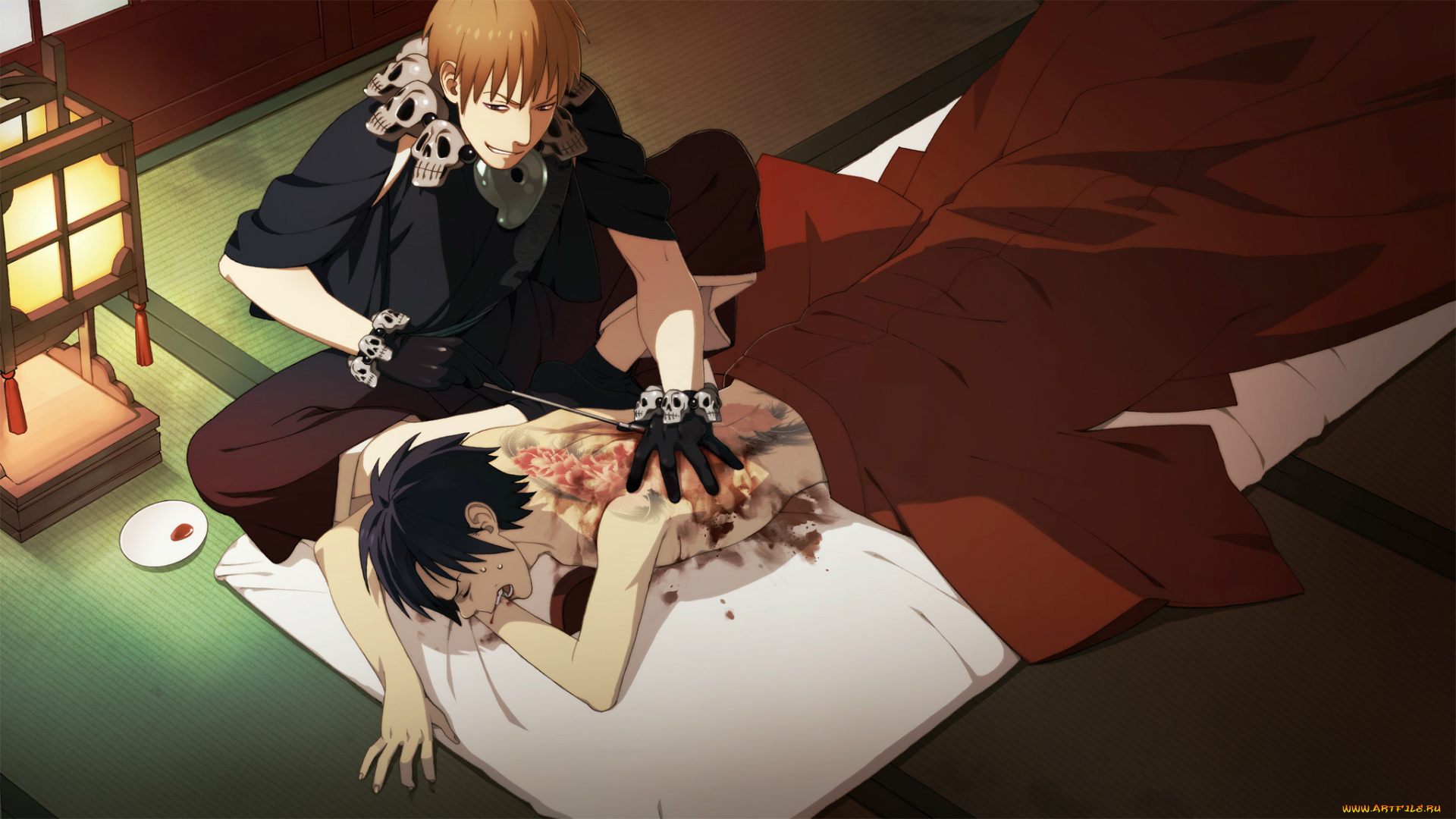 аниме, dramatical, murder, honyarara, боль, koujaku, кровь, ухмылка, черепа, колдун, слезы, схрах, art, татуировка