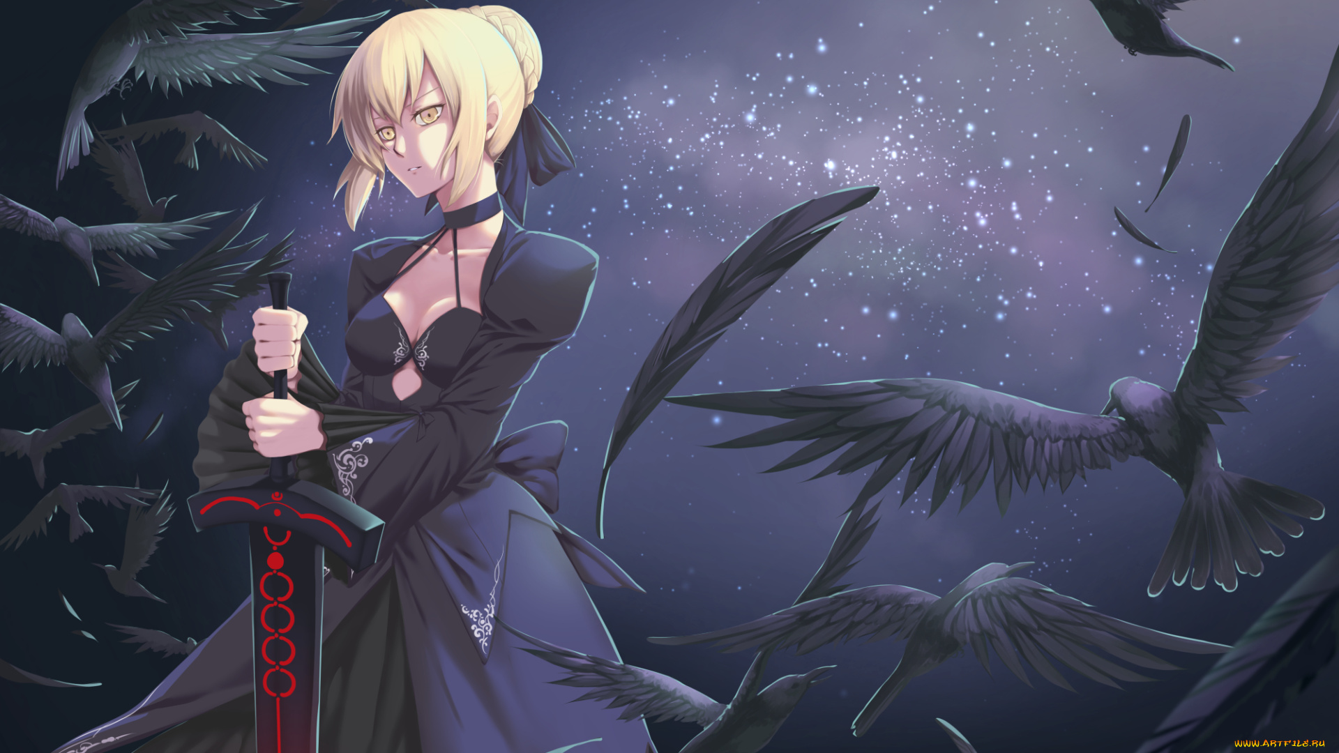 аниме, fate, stay, night, вороны, меч, девушка, арт, tagme, artist, сейбер, saber, alter, stay, night