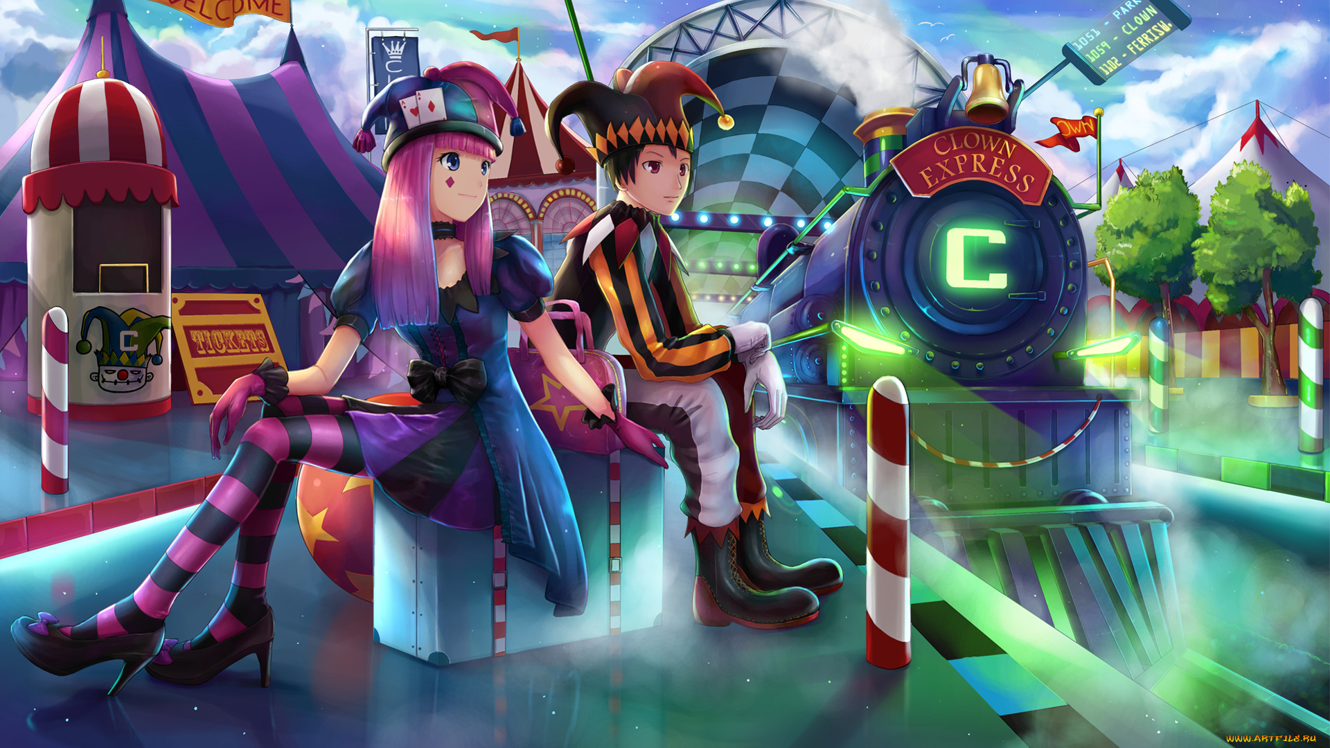 аниме, магия, , колдовство, , halloween, liclac, арт, парень, девушка, костюмы, поезд, карнавал