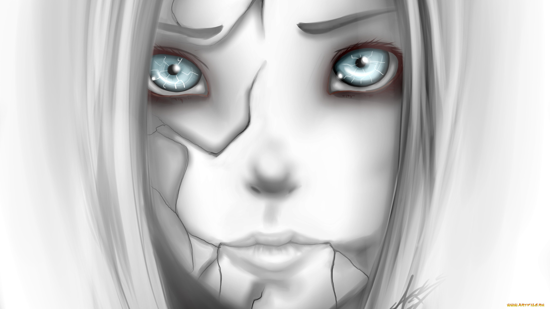 аниме, оружие, , техника, , технологии, orianna, шрамы, лицо, глаза, девушка, zackargunov, арт