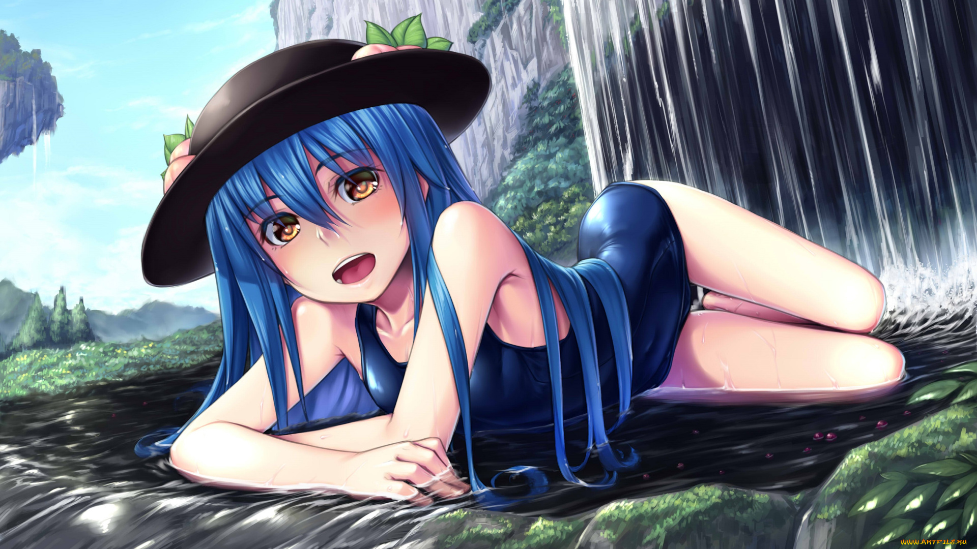 аниме, touhou, шляпа, hinanawi, tenshi, девушка, арт, h-kasei